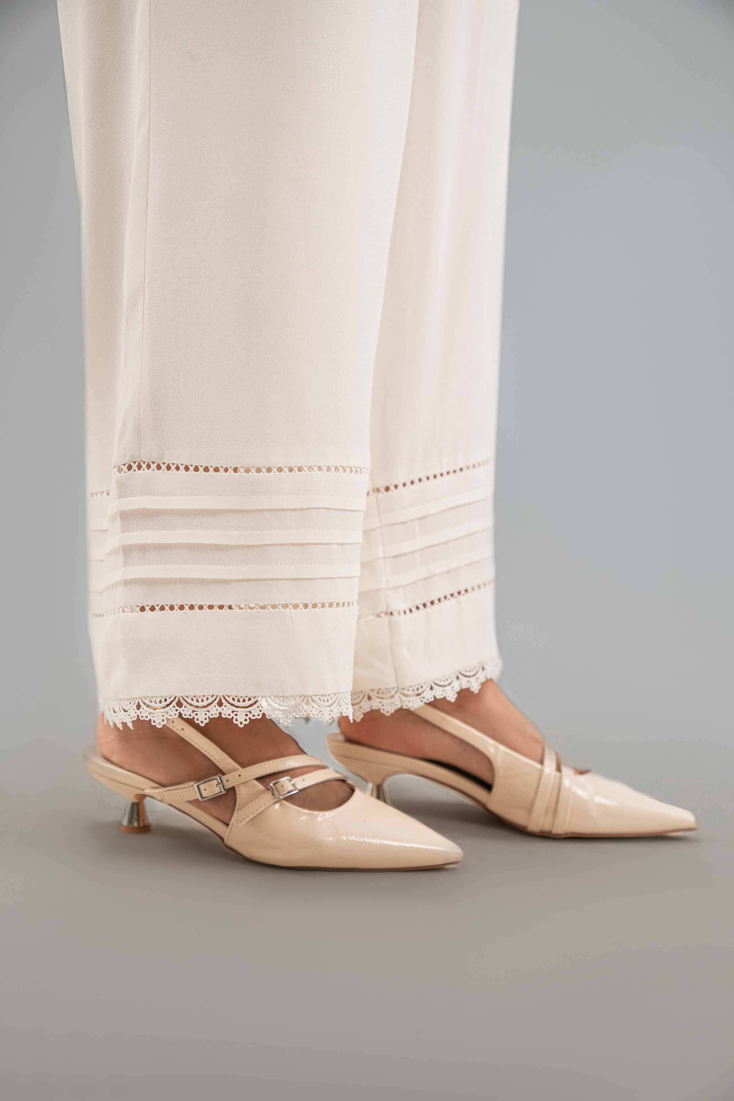 NISHATUAE - White Solids Grip Ready to wear Trousers