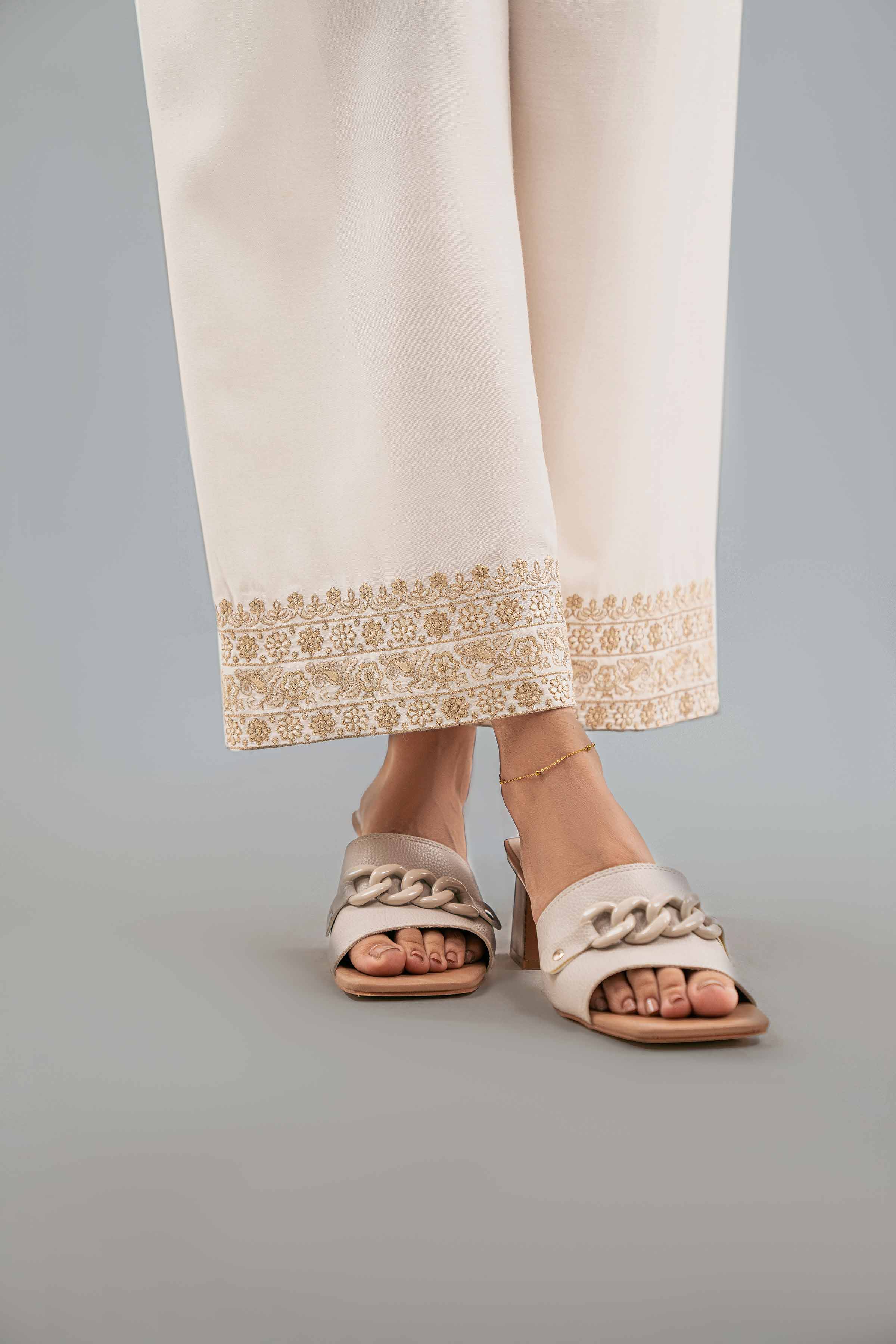 NISHATUAE - White Embroidered Silk Ready to wear Pants