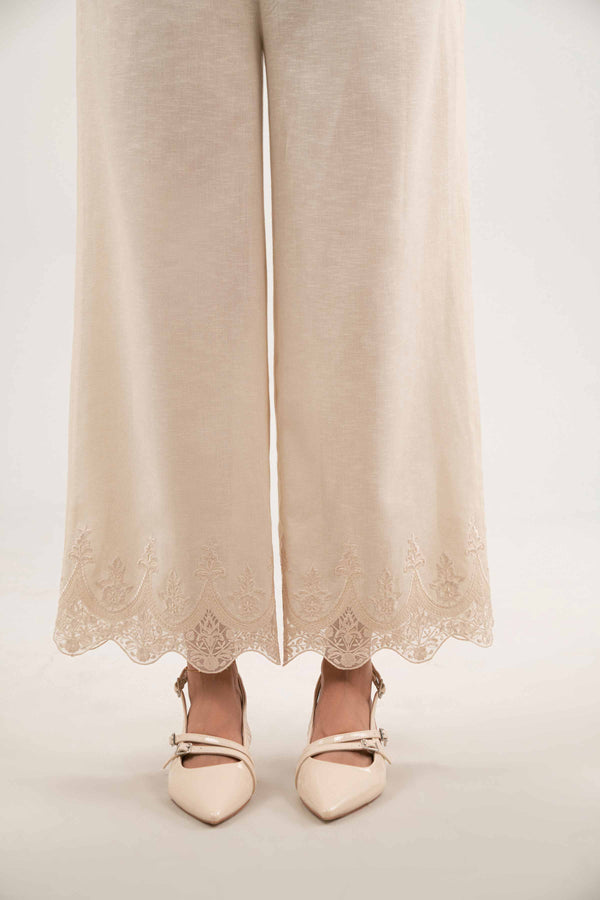 NISHATUAE - White Embroidered Karandi Ready to wear Trousers