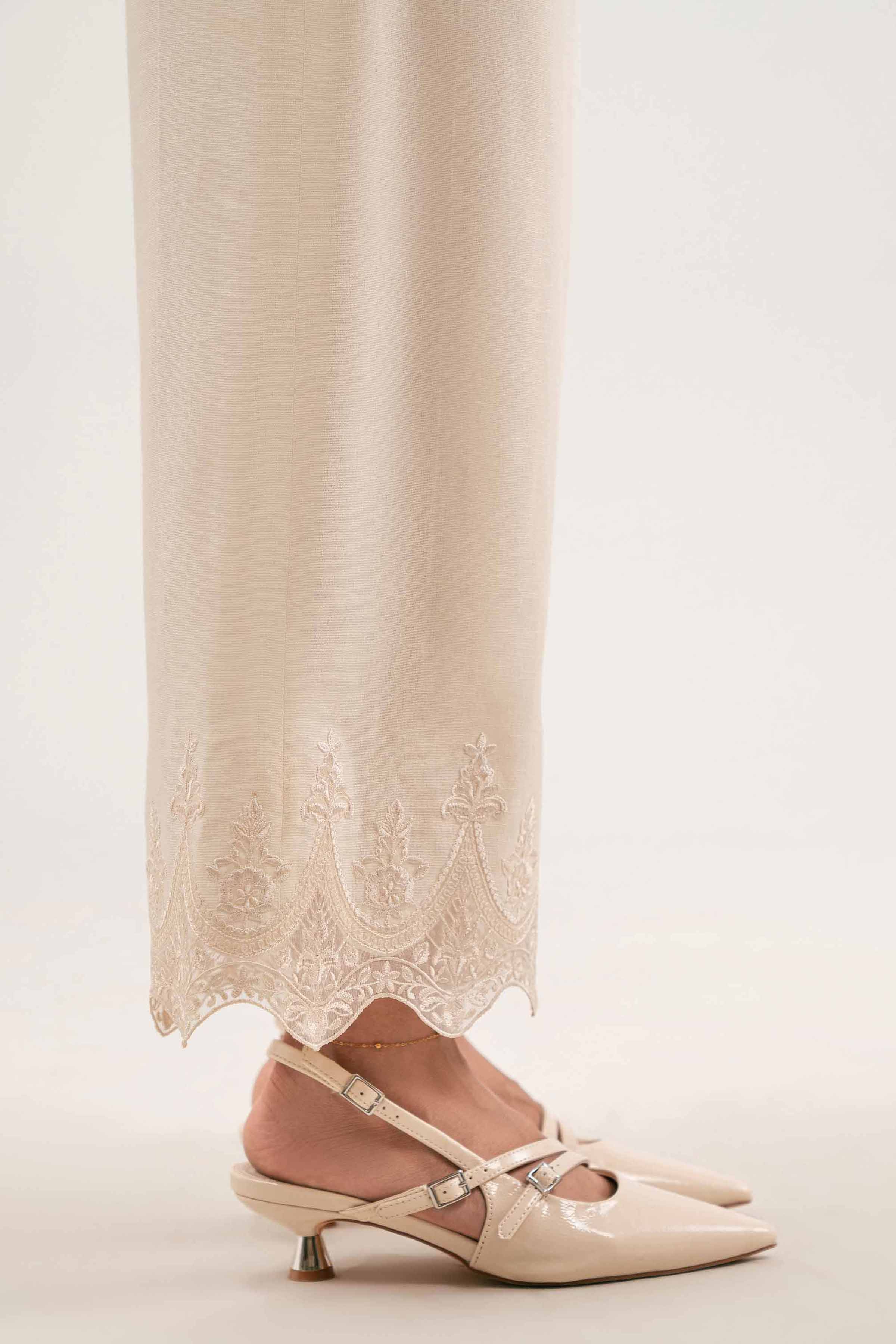 NISHATUAE - White Embroidered Karandi Ready to wear Trousers