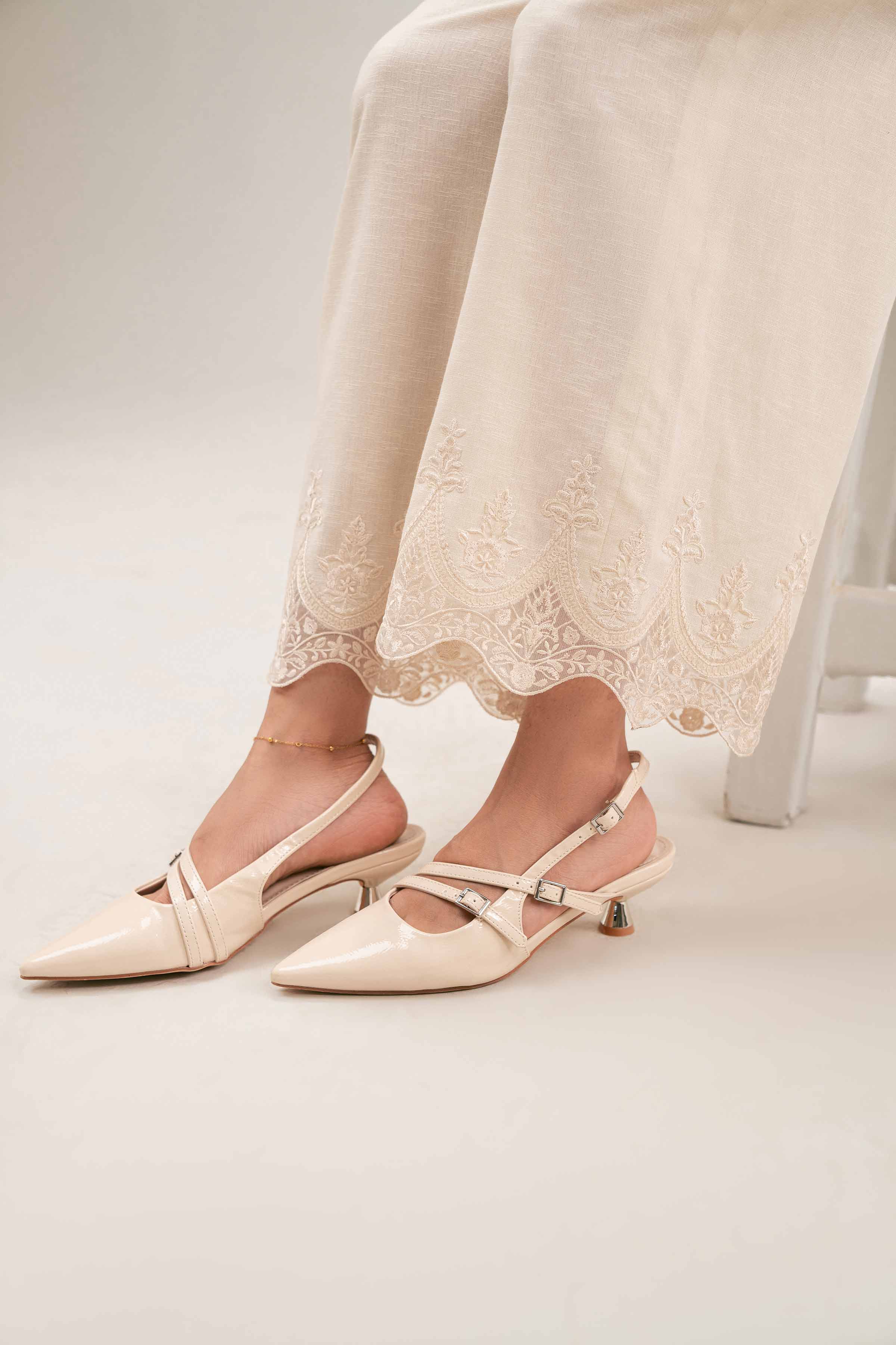 NISHATUAE - White Embroidered Karandi Ready to wear Trousers