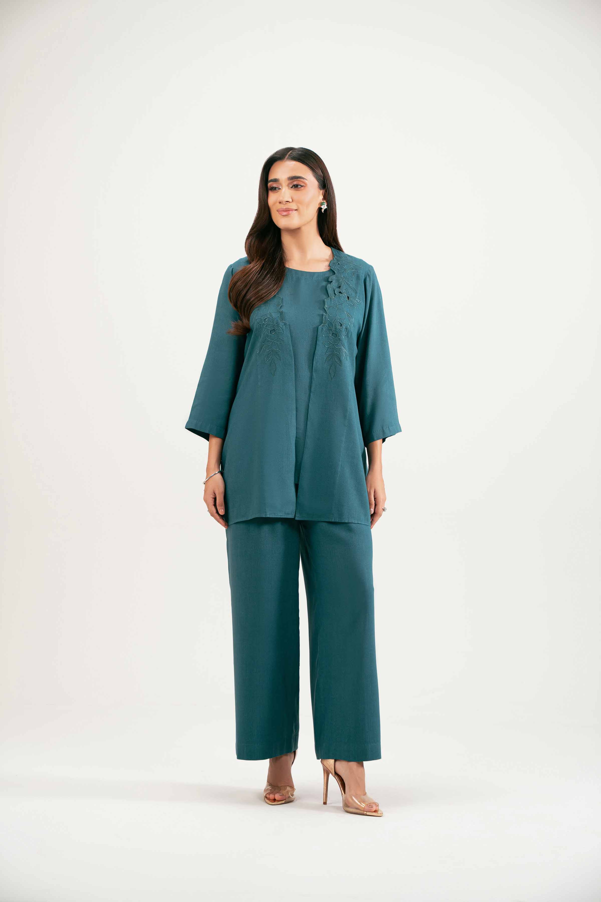 NISHATUAE - Blue Embroidered Linen 3-piece Ready to wear Suit