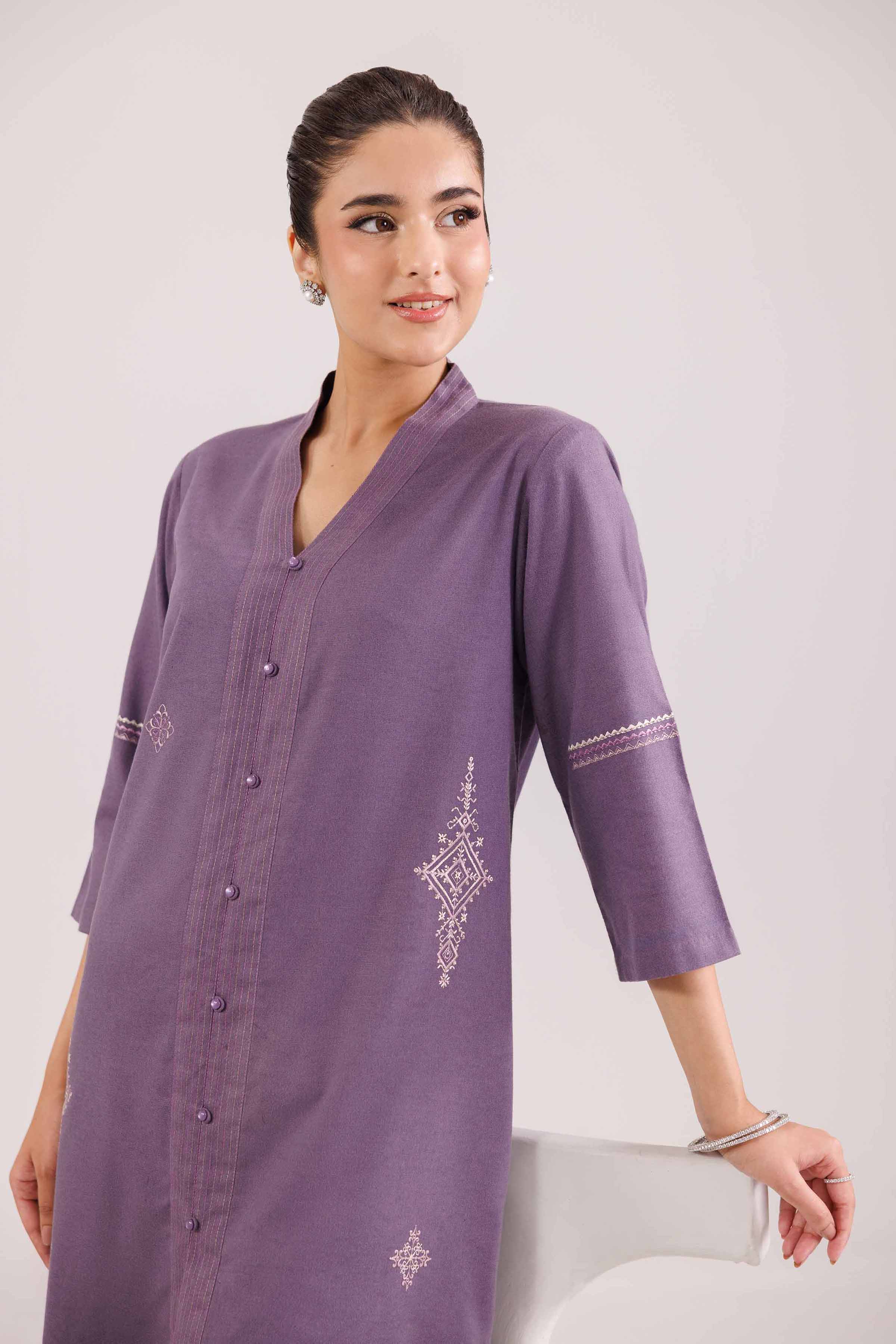 NISHATUAE - Purple Embroidered Karandi 2-piece Ready to wear Dress