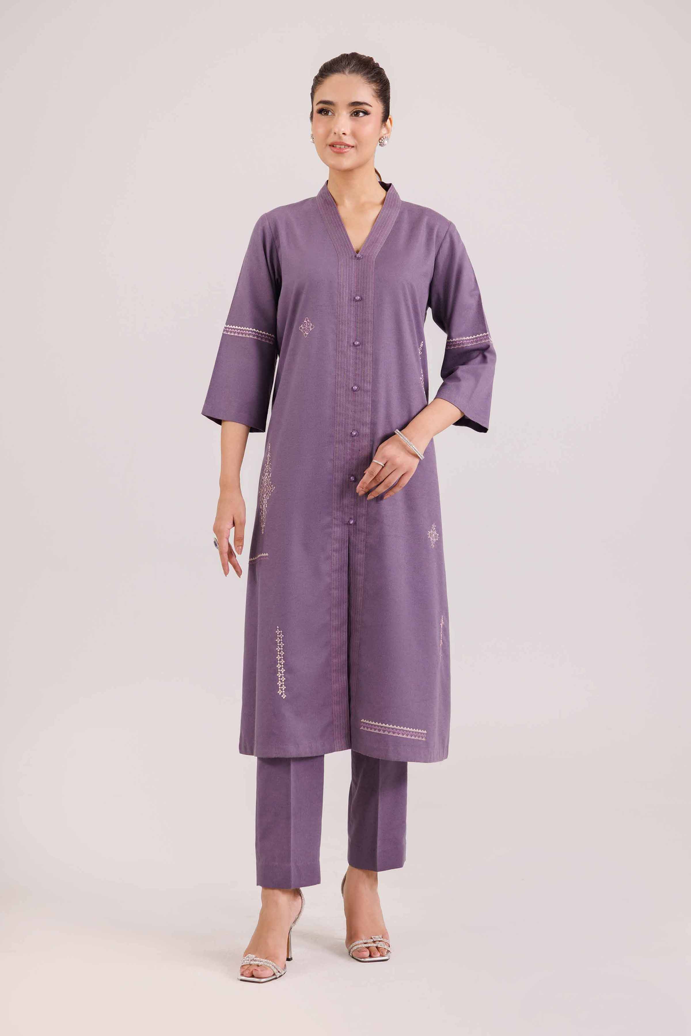 NISHATUAE - Purple Embroidered Karandi 2-piece Ready to wear Dress
