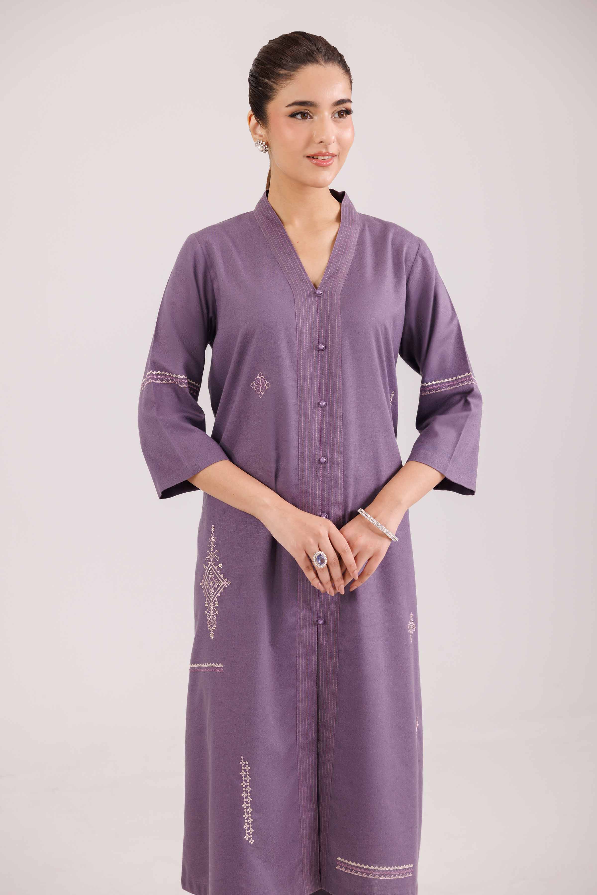 NISHATUAE - Purple Embroidered Karandi 2-piece Ready to wear Dress