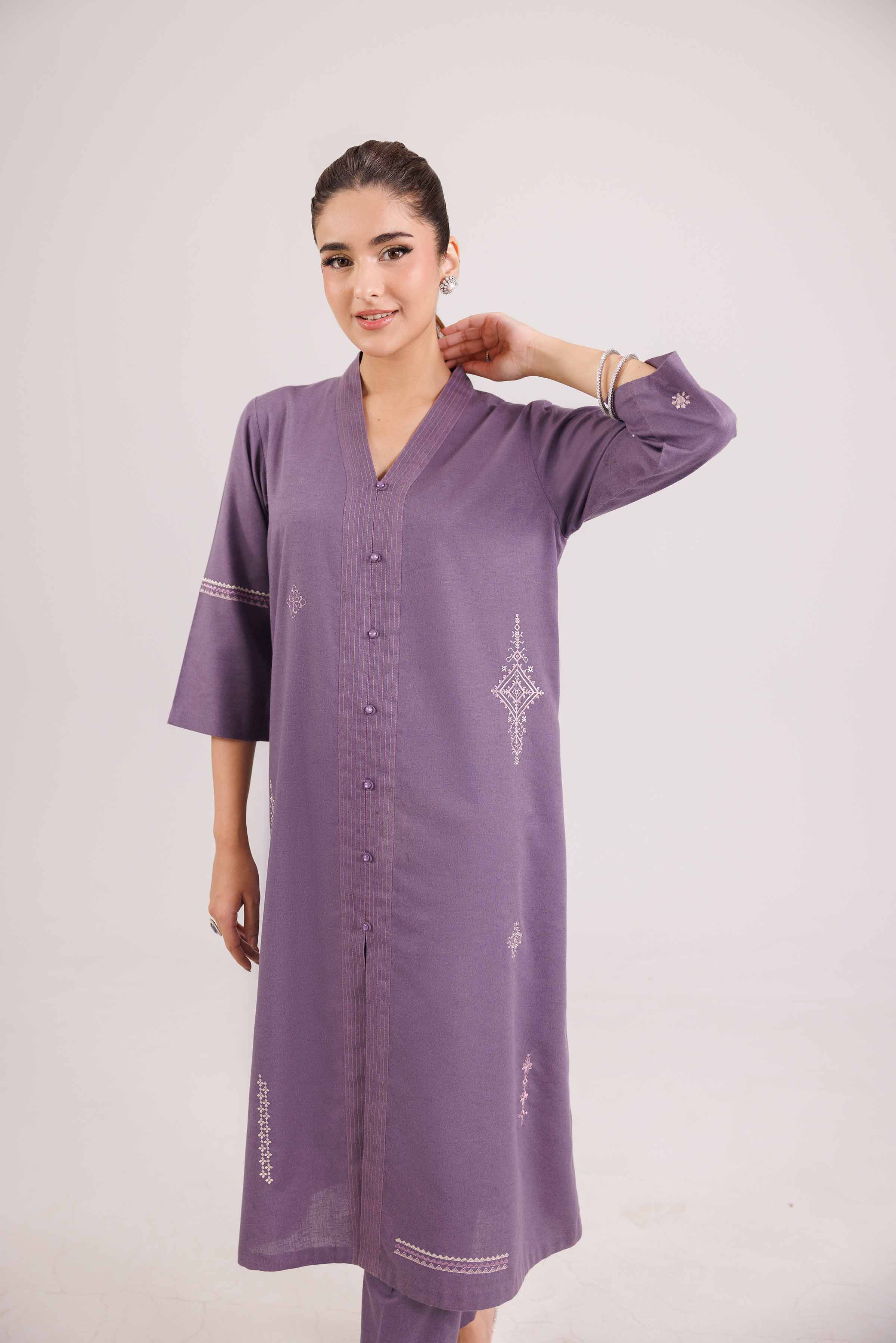 NISHATUAE - Purple Embroidered Karandi 2-piece Ready to wear Dress