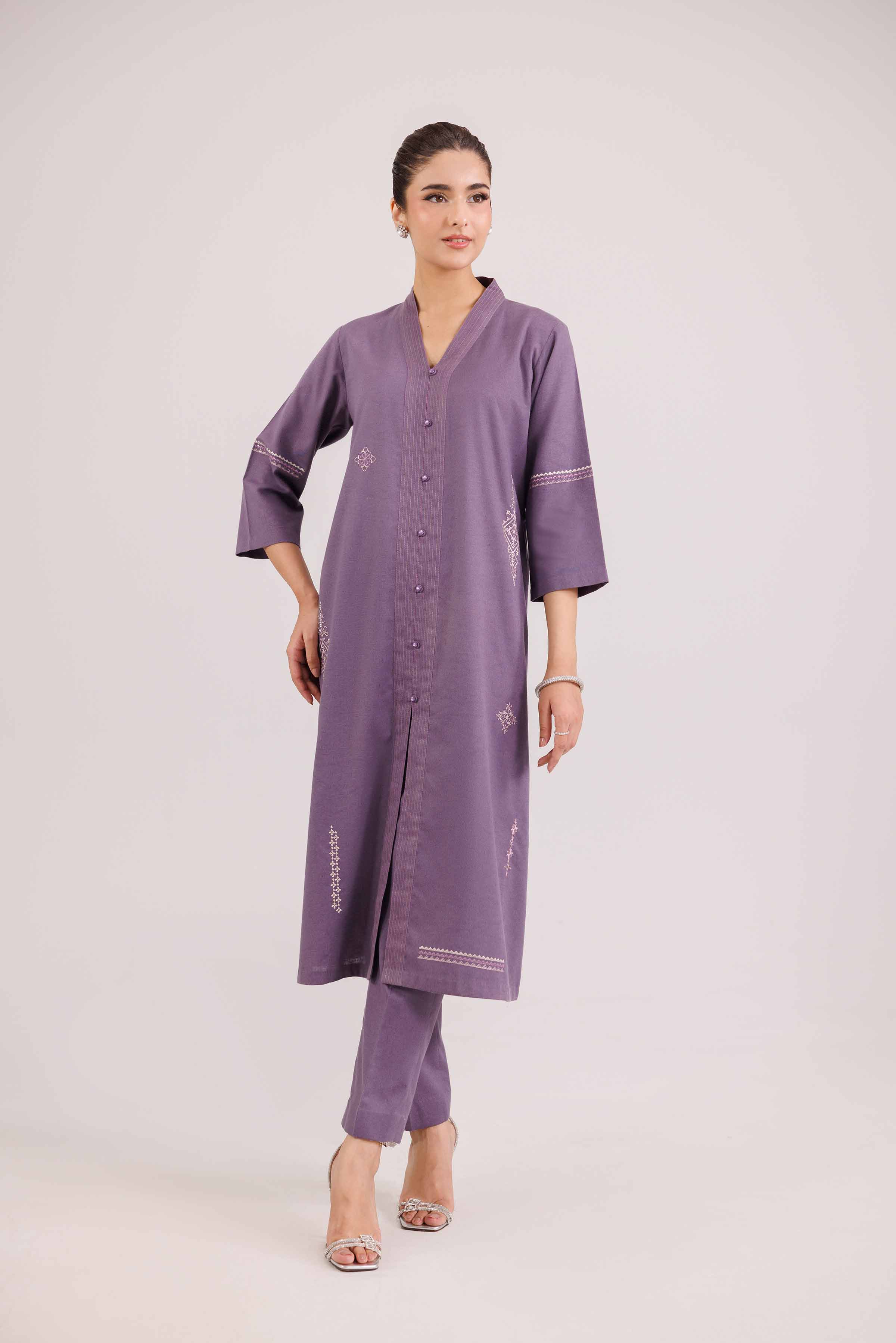 NISHATUAE - Purple Embroidered Karandi 2-piece Ready to wear Dress