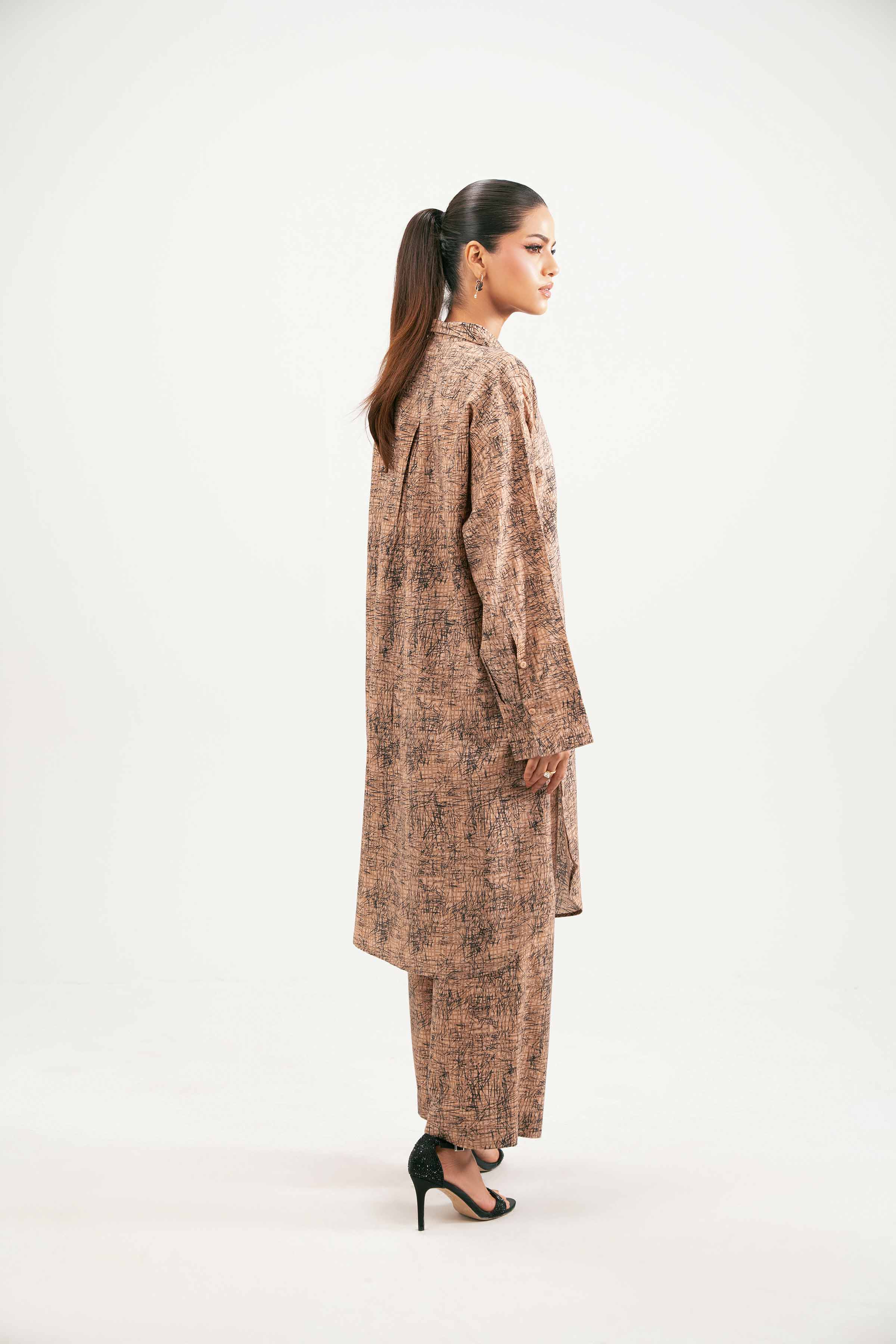 NISHATUAE - Brown Printed Jacquard 2-piece Ready to wear Dress