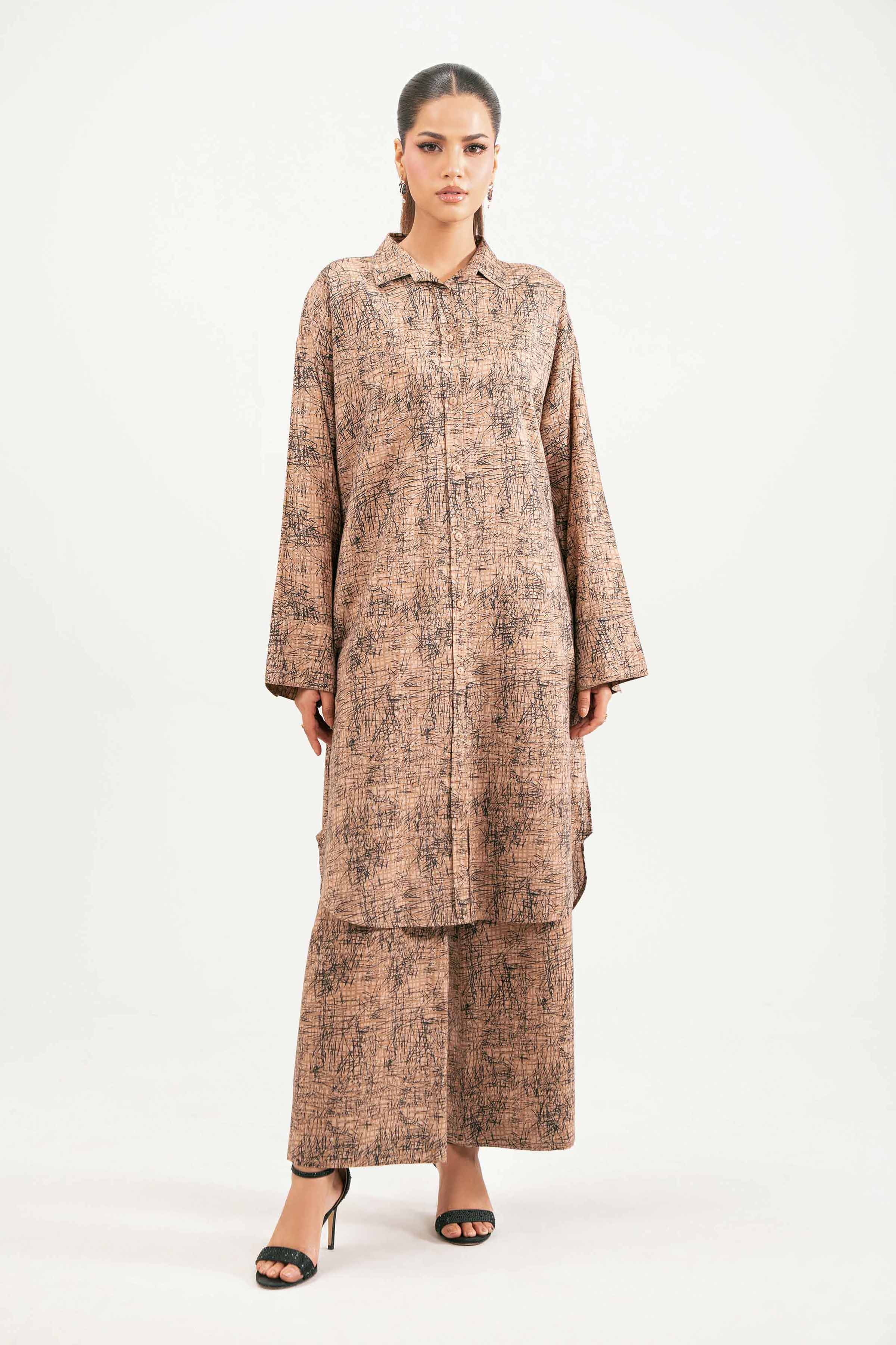 NISHATUAE - Brown Printed Jacquard 2-piece Ready to wear Dress