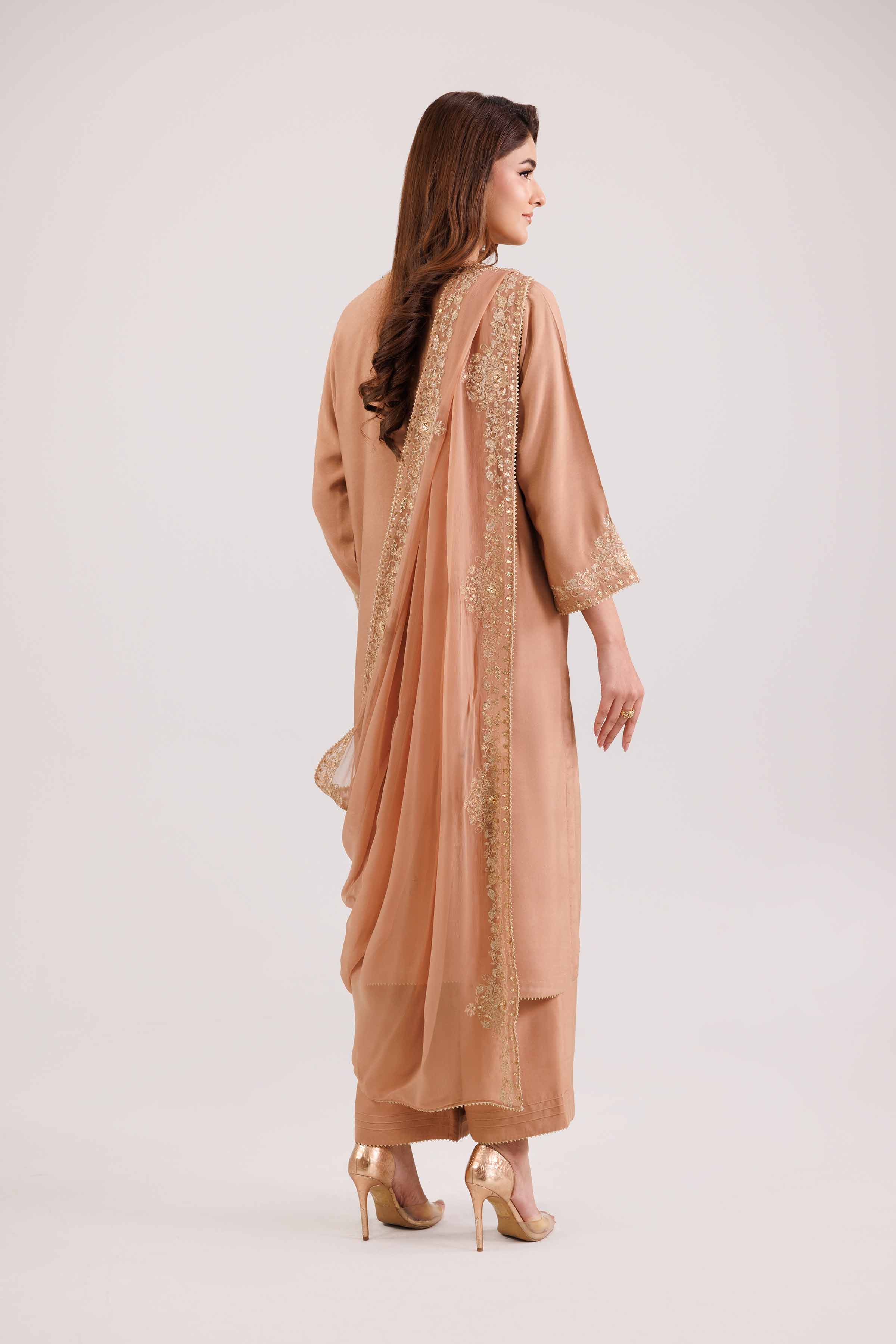 NishatUAE -  Peach Embroidered Linen Suit Ready to wear Suit
