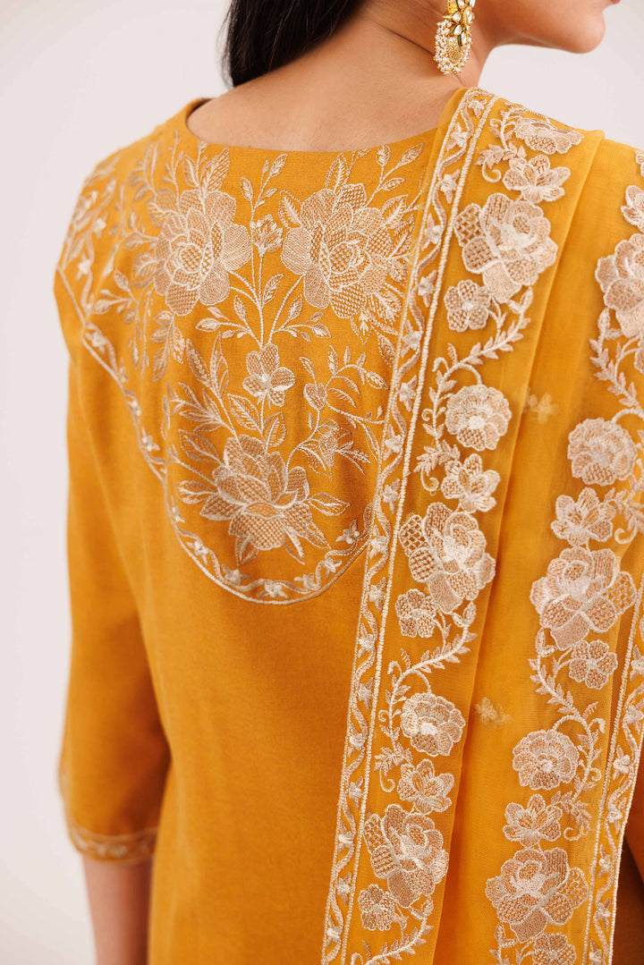 NishatUAE -  Mustard Embroidered Karandi Suit Ready to wear Suit