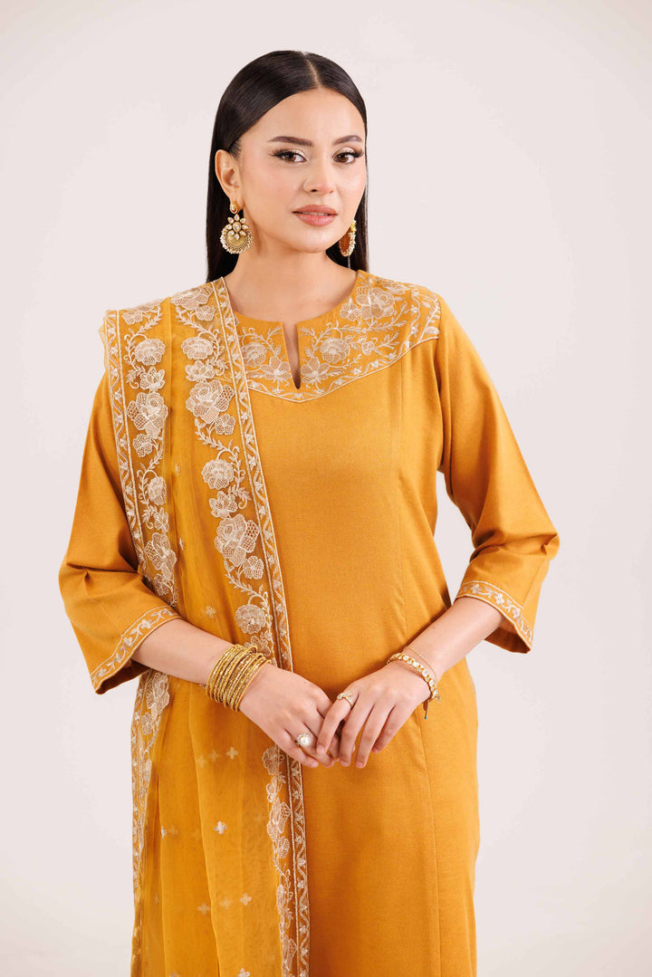 NishatUAE -  Mustard Embroidered Karandi Suit Ready to wear Suit