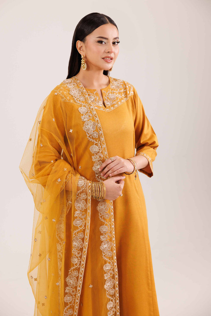 NishatUAE -  Mustard Embroidered Karandi Suit Ready to wear Suit