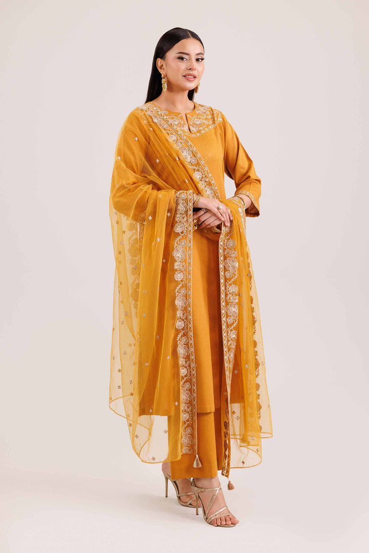 NishatUAE -  Mustard Embroidered Karandi Suit Ready to wear Suit