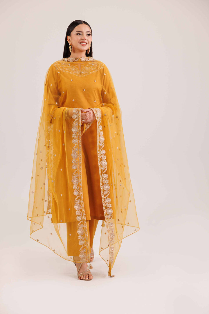 NishatUAE -  Mustard Embroidered Karandi Suit Ready to wear Suit