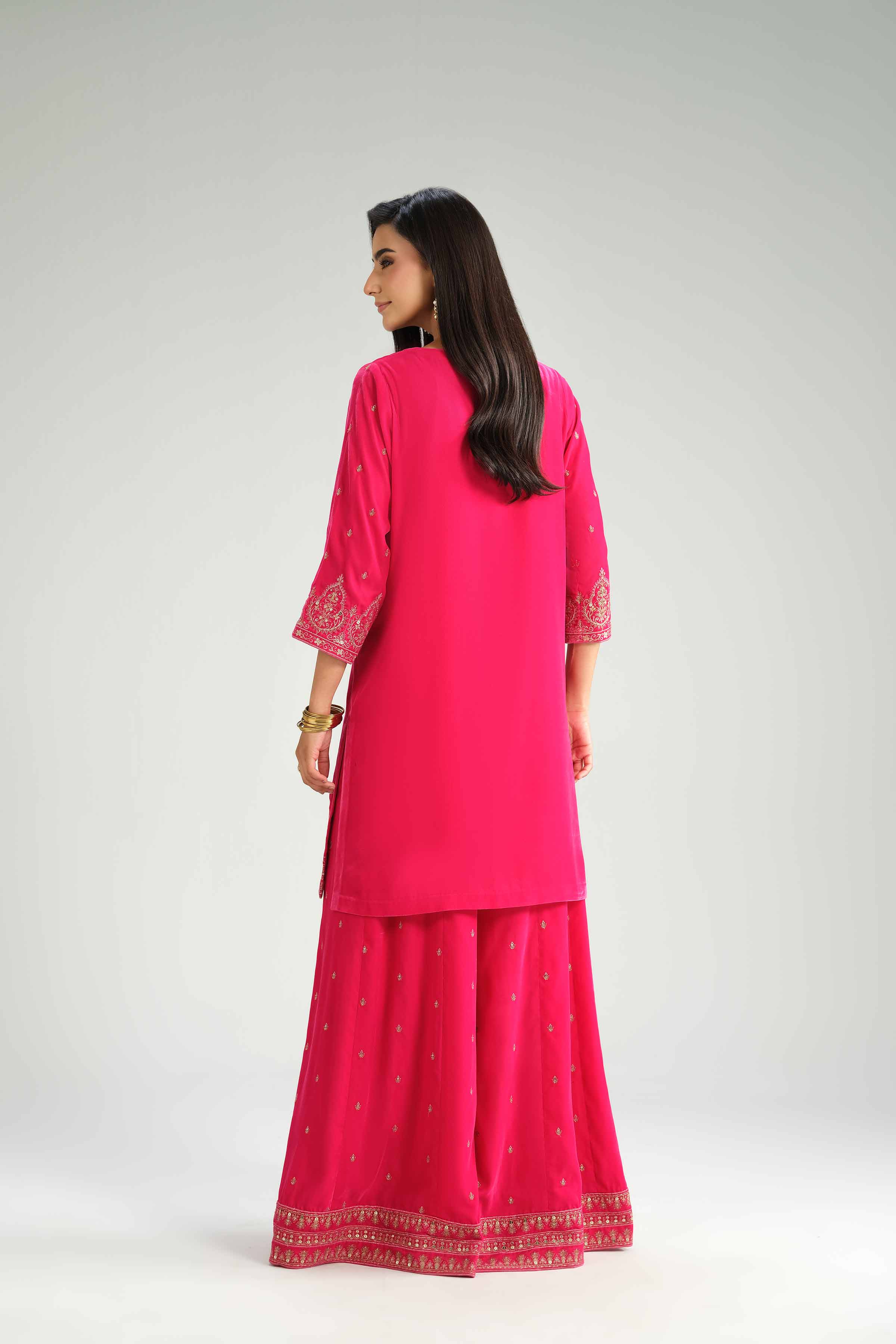 NISHATUAE - Pink Embroidered Velvet 2-piece Ready to wear Dress