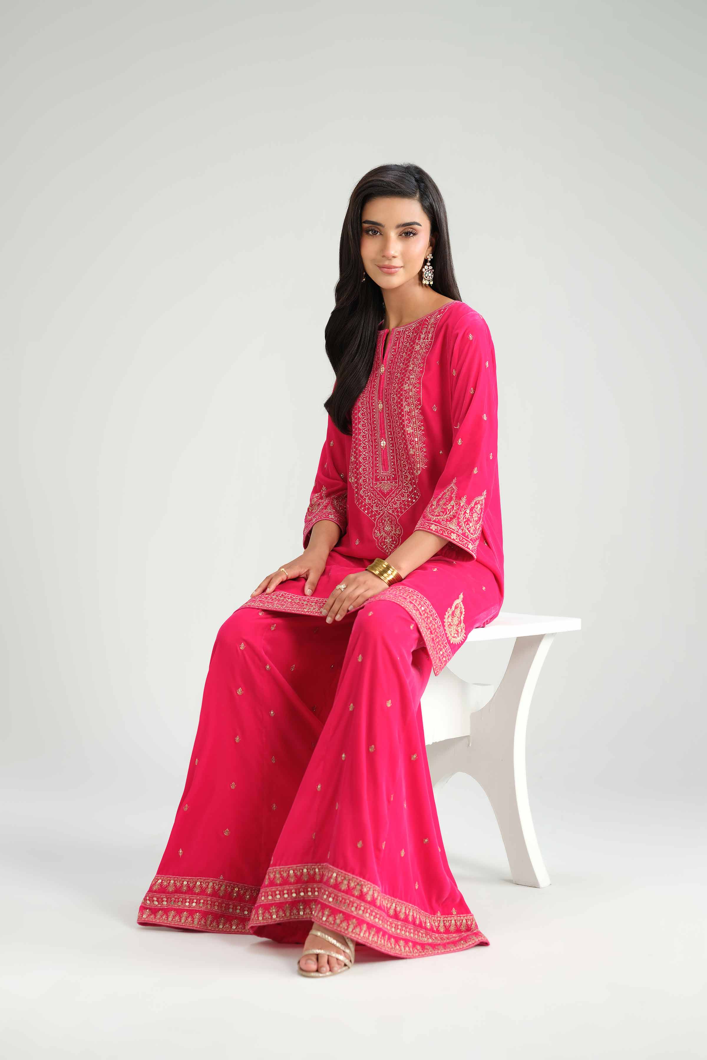 NISHATUAE - Pink Embroidered Velvet 2-piece Ready to wear Dress