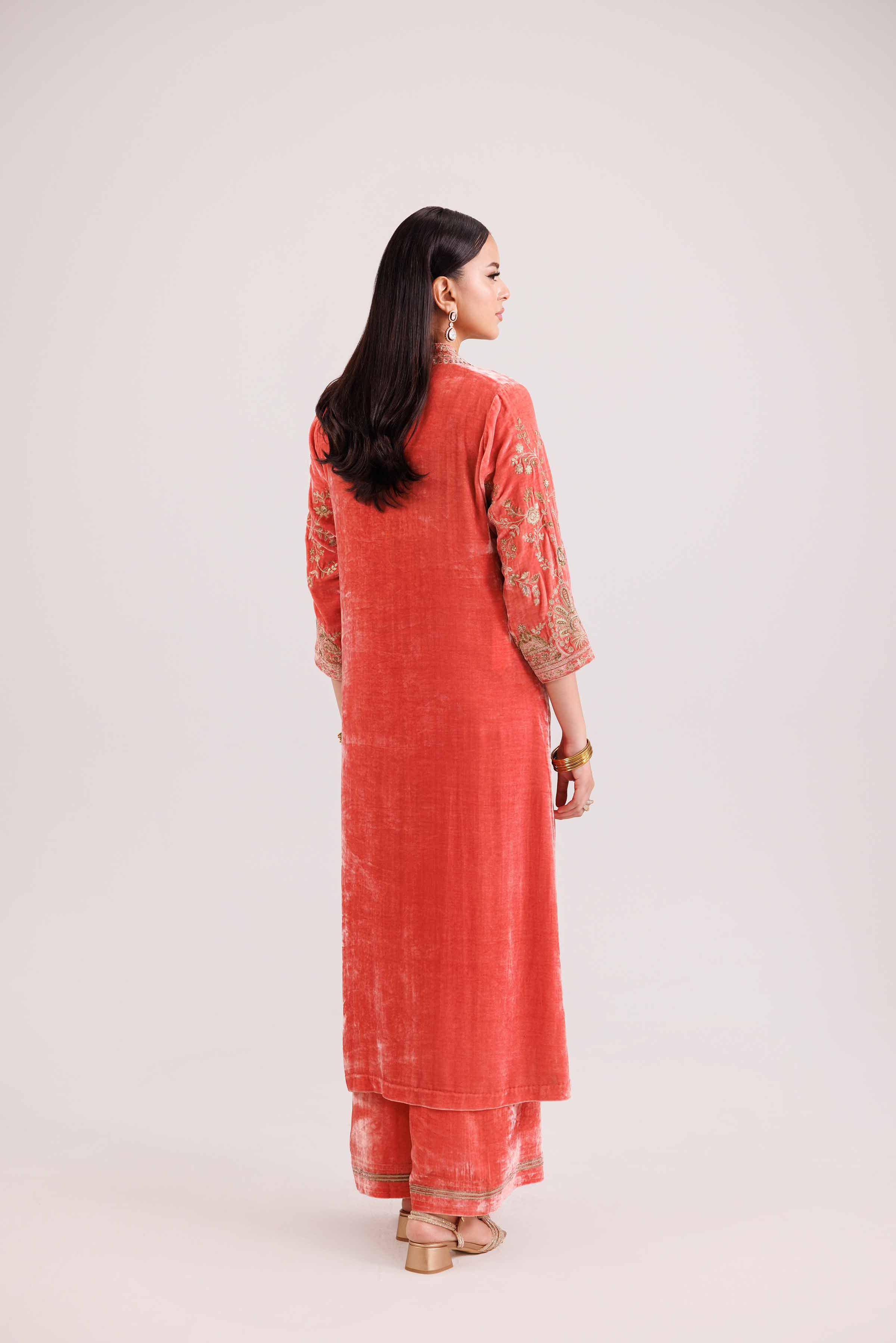 NISHATUAE - Coral Embroidered Velvet 2-piece Ready to wear Dress