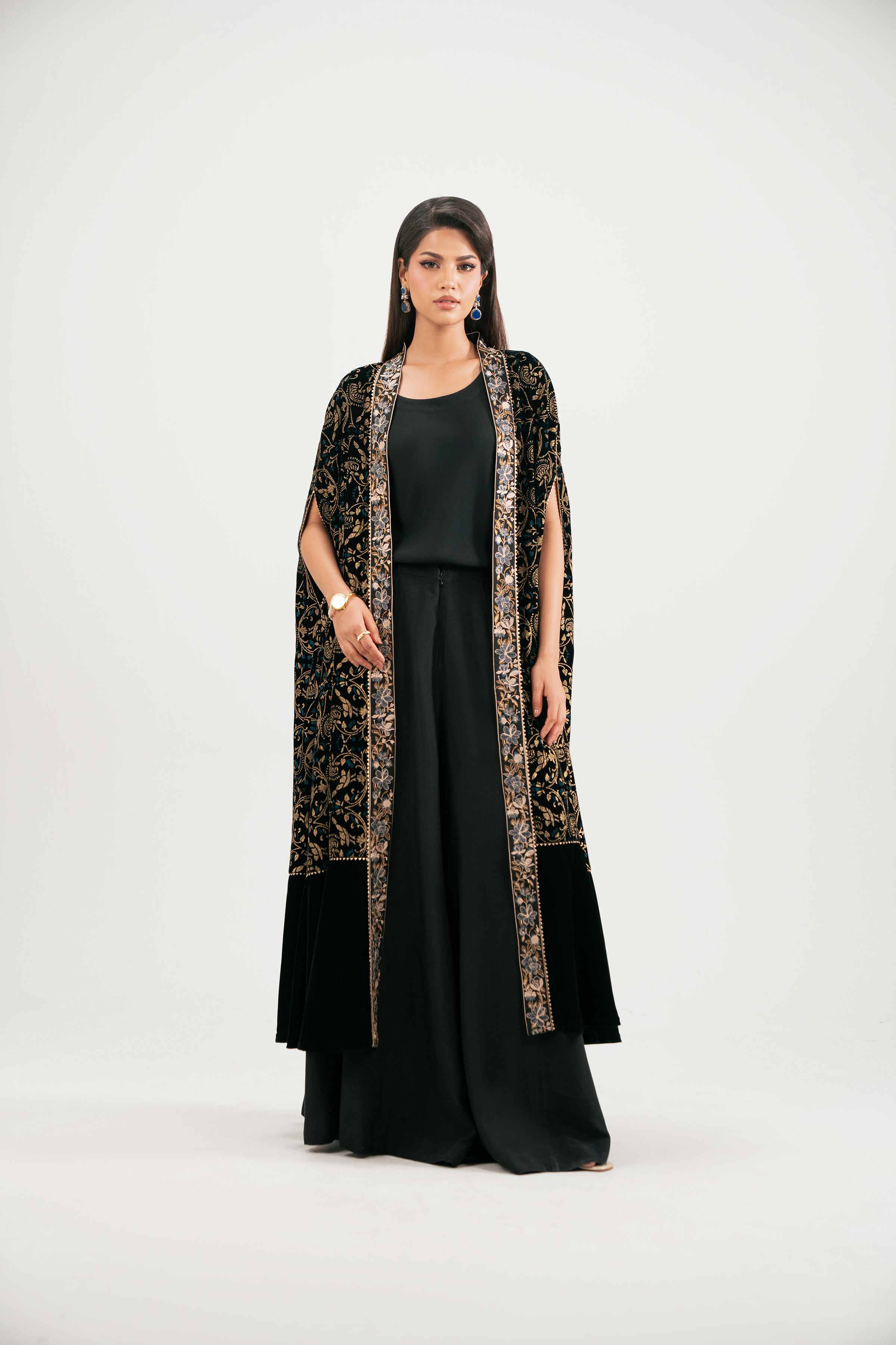 NishatUAE - Black Embroidered Velvet 3-piece Ready To Wear Suit