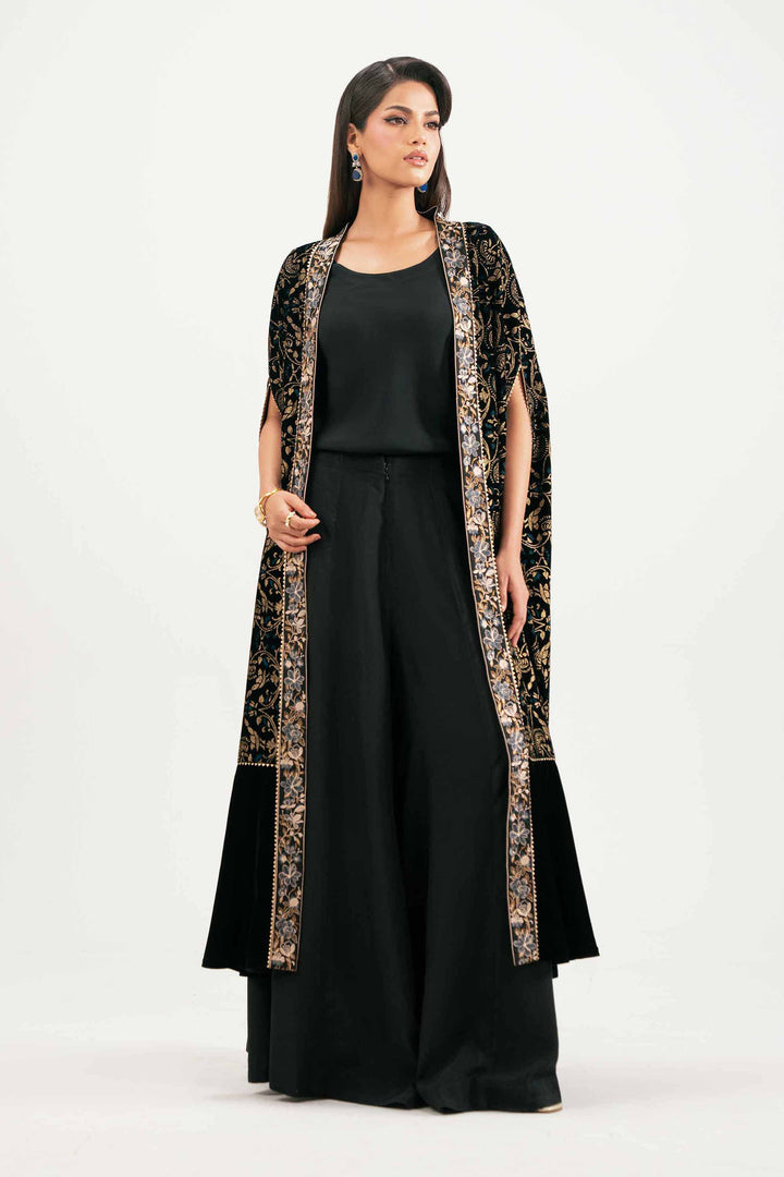 NishatUAE - Black Embroidered Velvet 3-piece Ready To Wear Suit