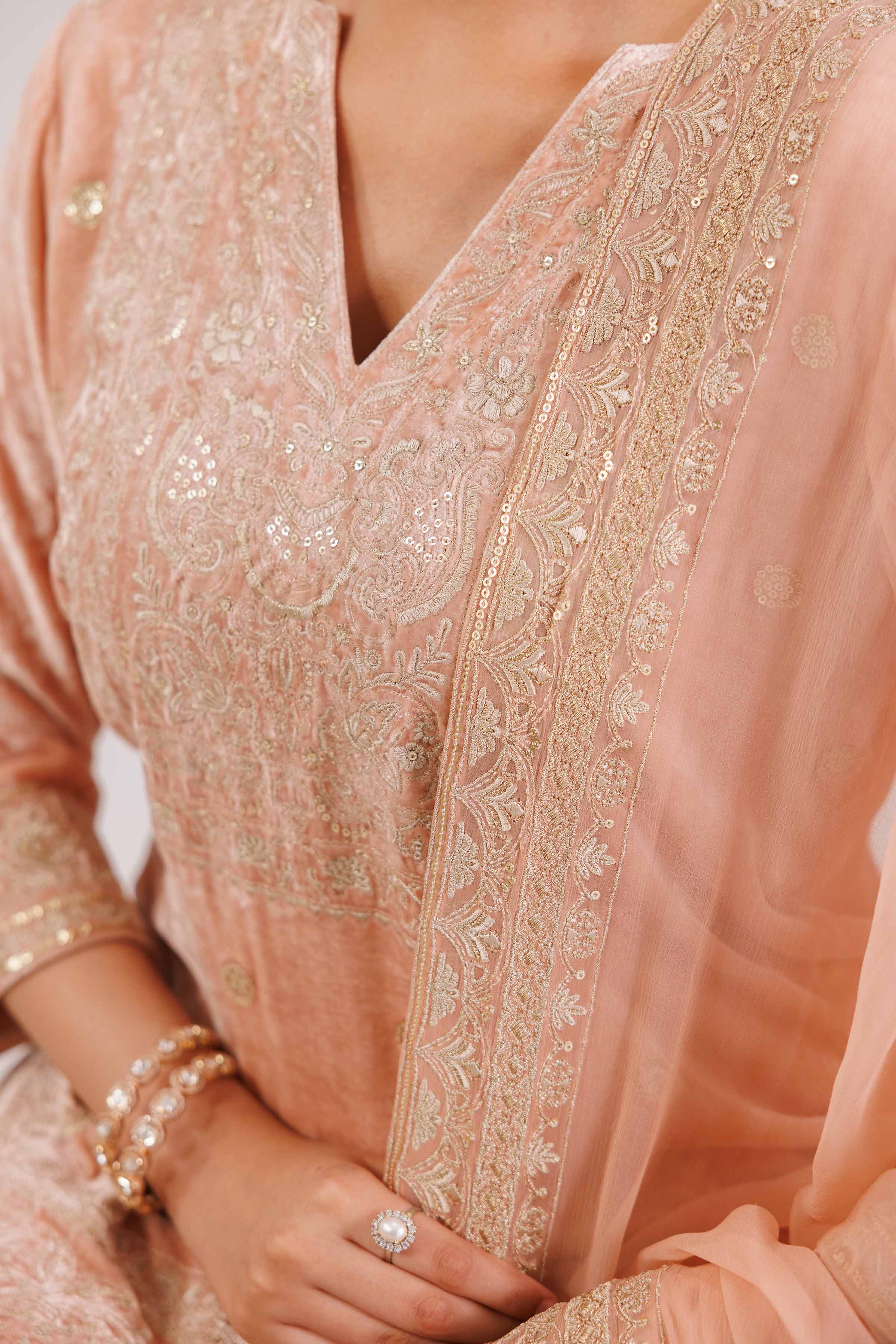 NISHATUAE - Orange Embroidered Velvet 3-piece Ready to wear Suit