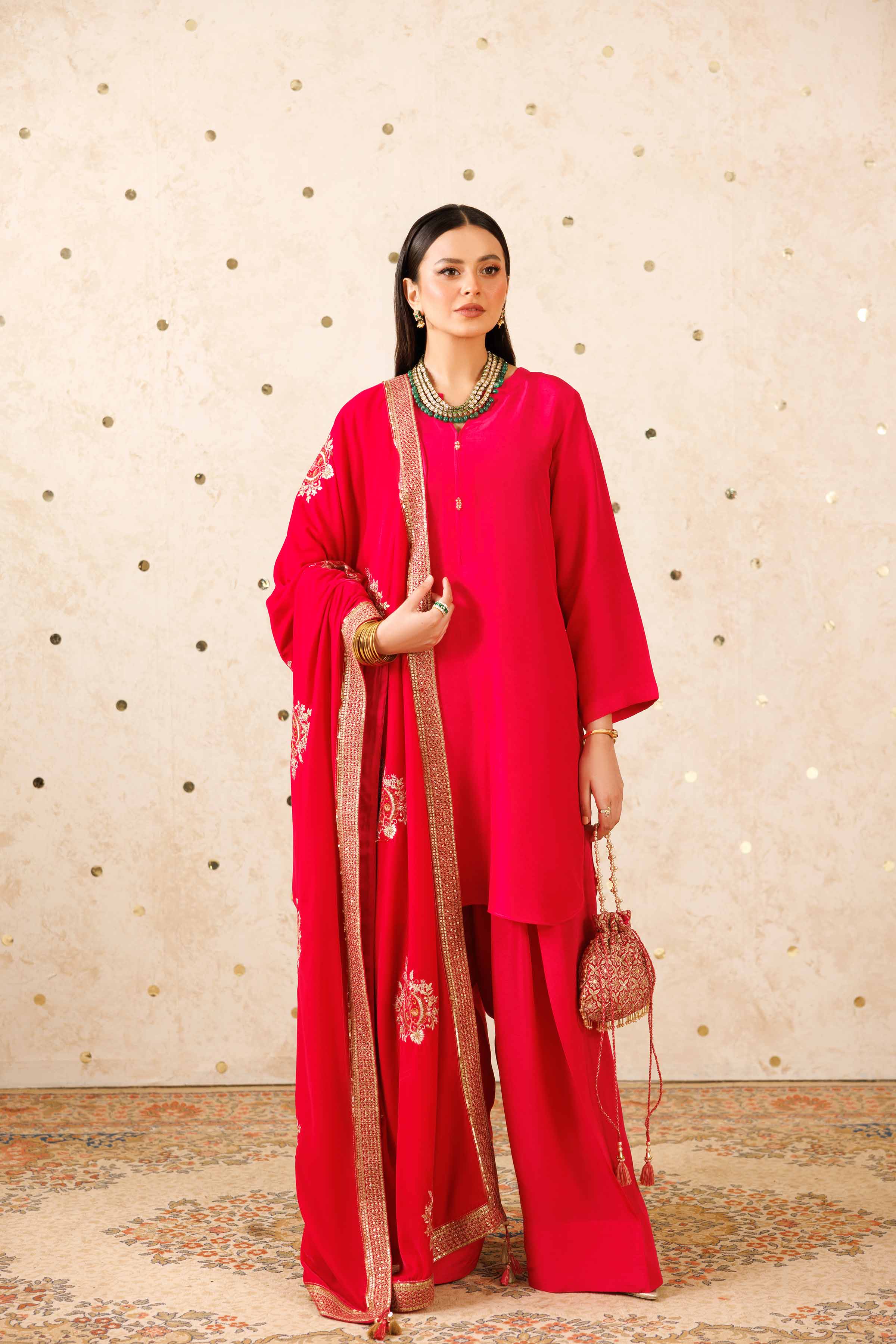NISHATUAE - Red Embroidered Velvet shawl