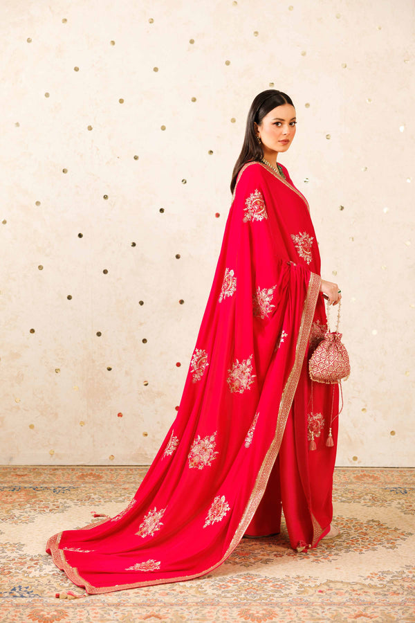NISHATUAE - Red Embroidered Velvet shawl