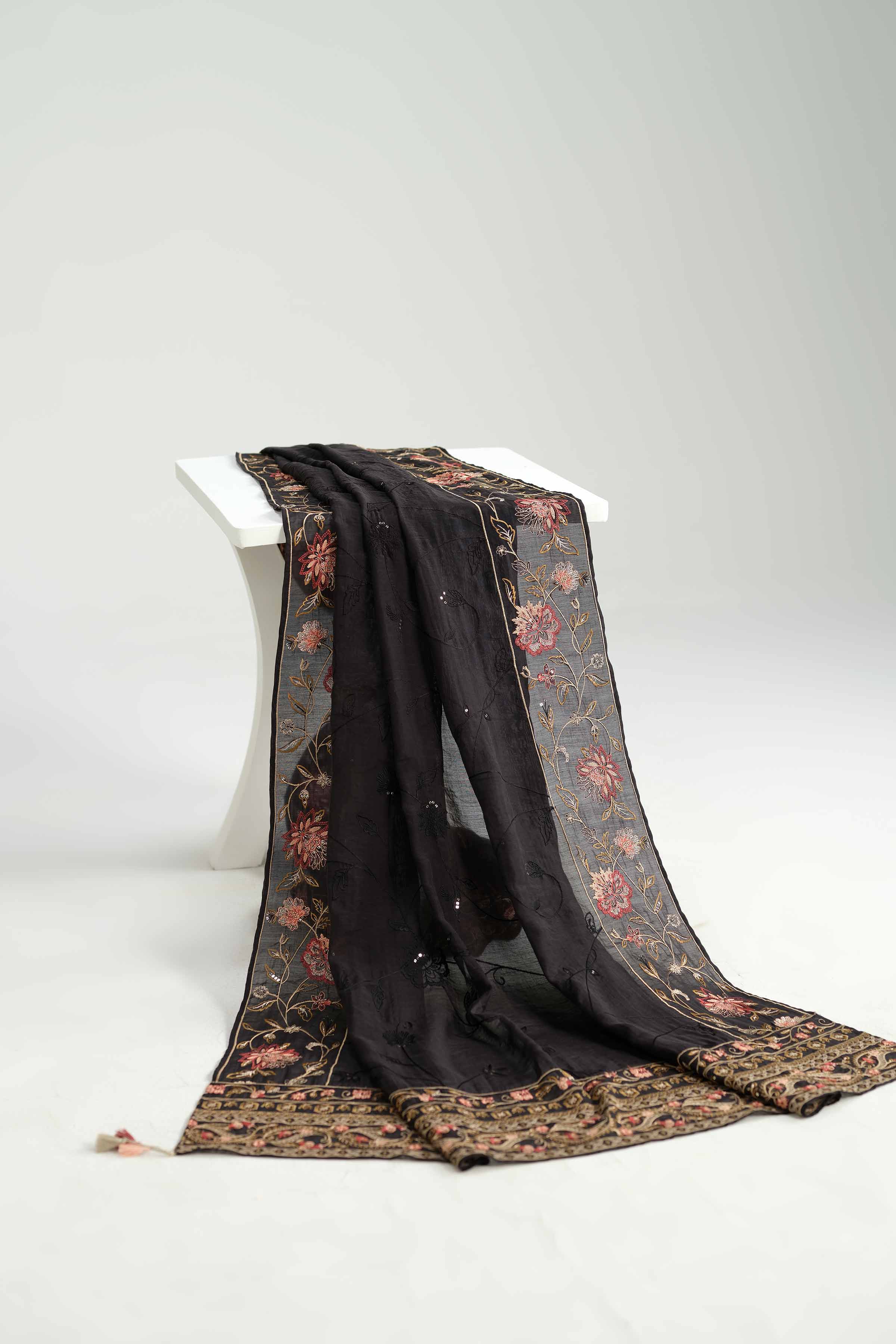 NISHATUAE - Black Embroidered Cotton dupatta