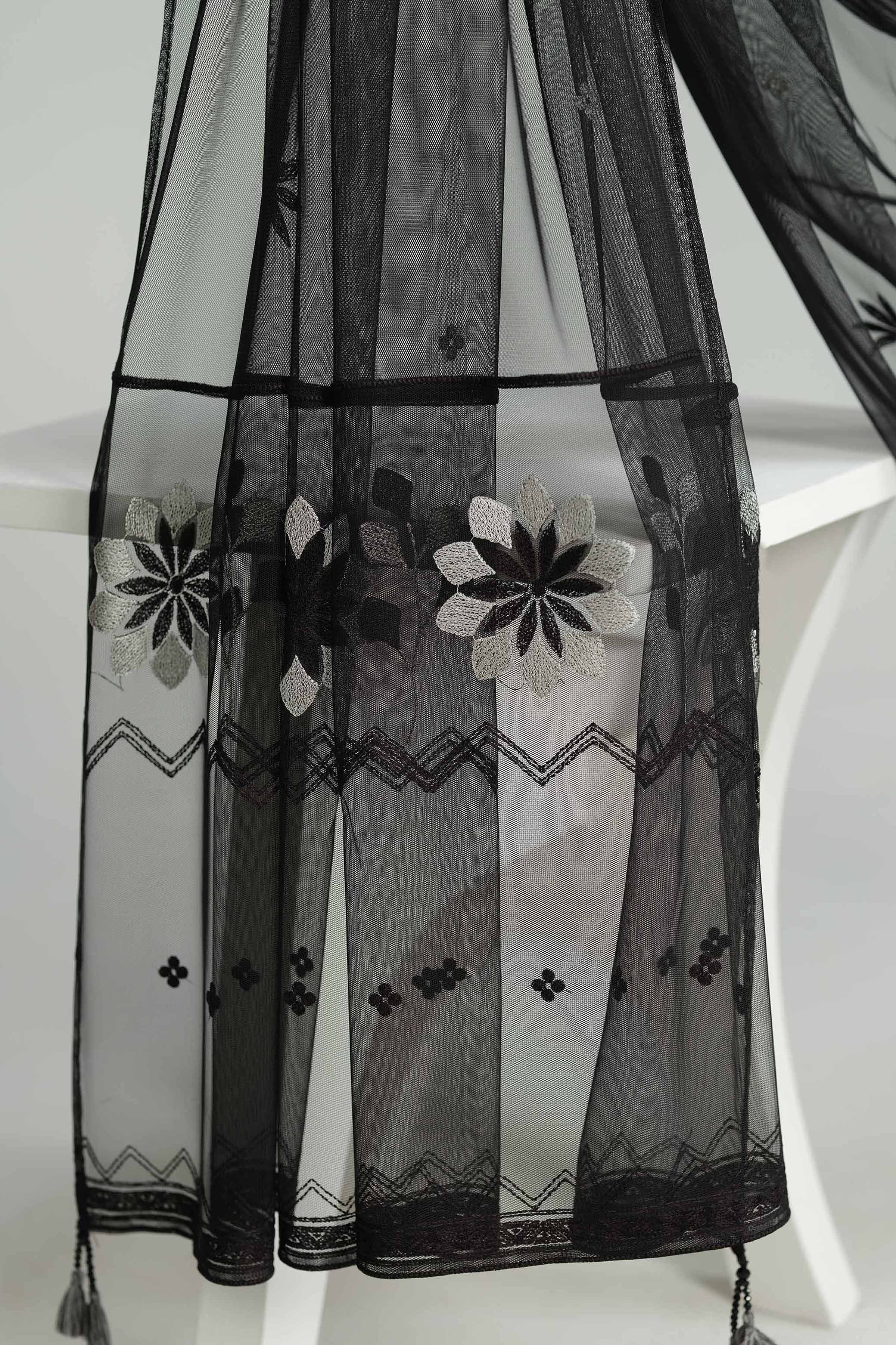 NISHATUAE - Black Embroidered Net dupatta