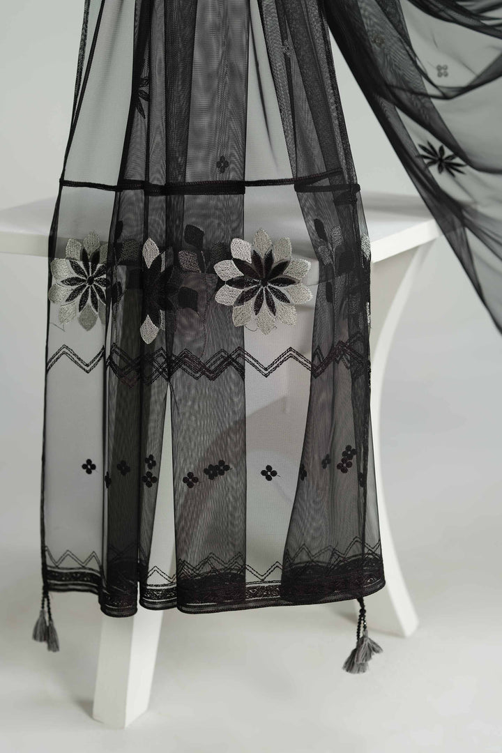 NISHATUAE - Black Embroidered Net dupatta