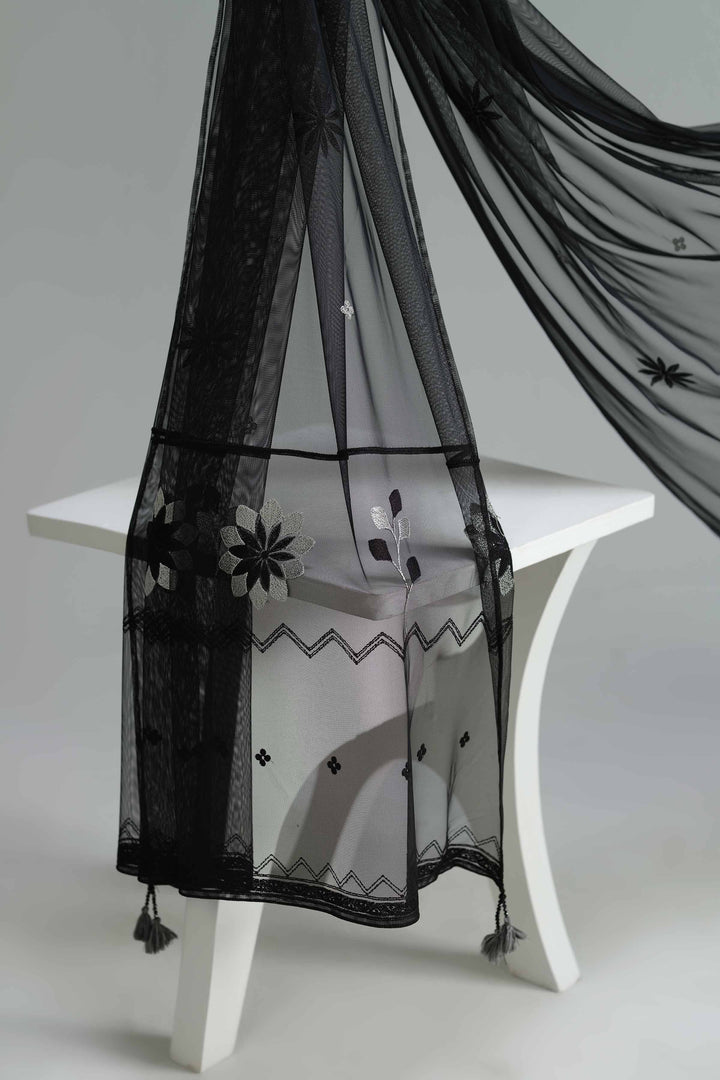 NISHATUAE - Black Embroidered Net dupatta