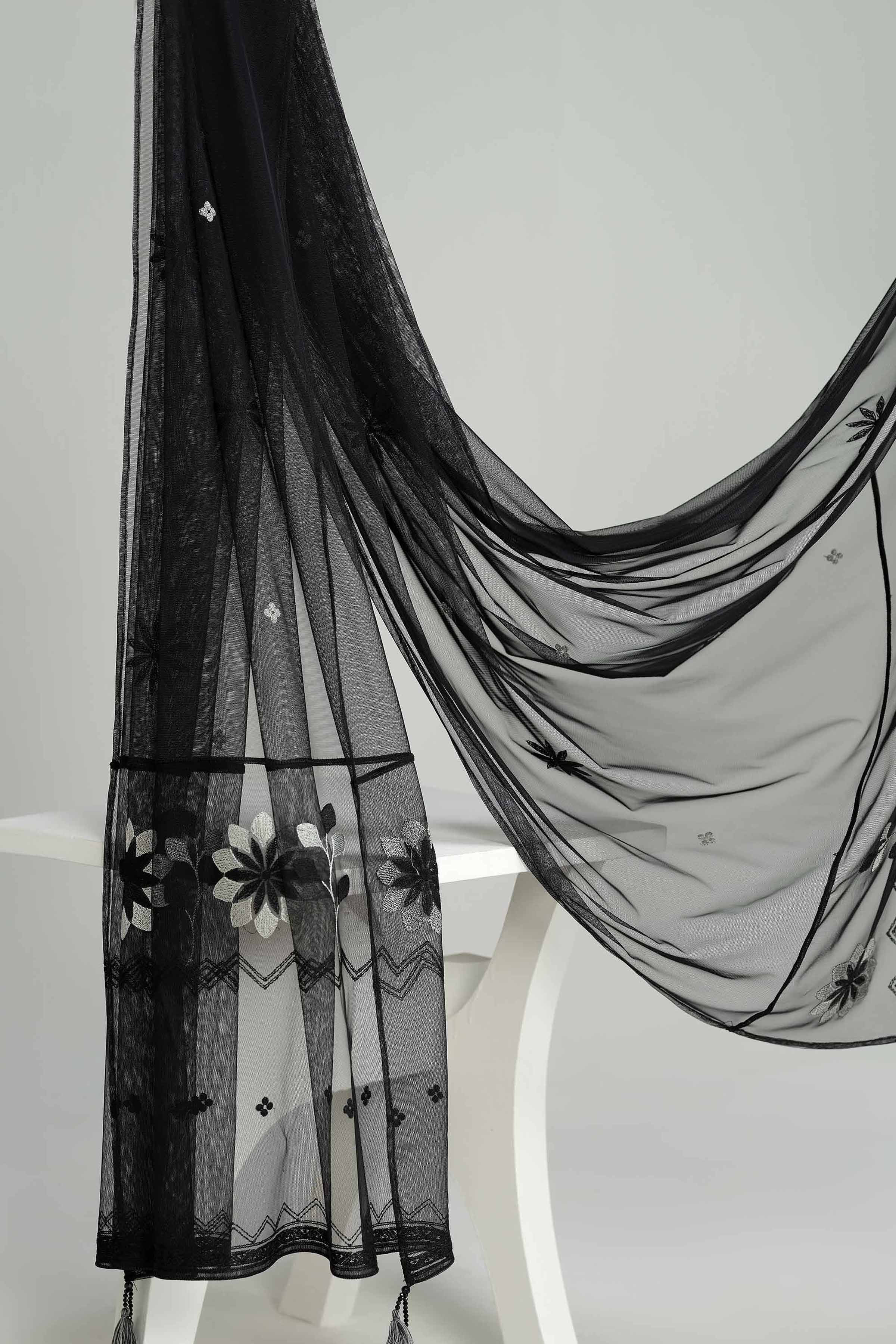 NISHATUAE - Black Embroidered Net dupatta