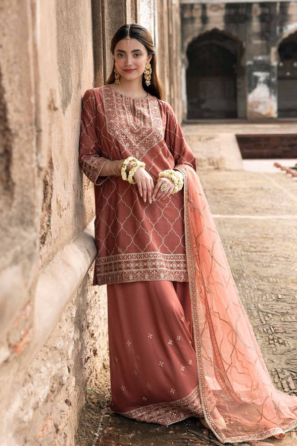 NISHATUAE - Pink Embroidered Silk 3-piece Ready to wear Suit