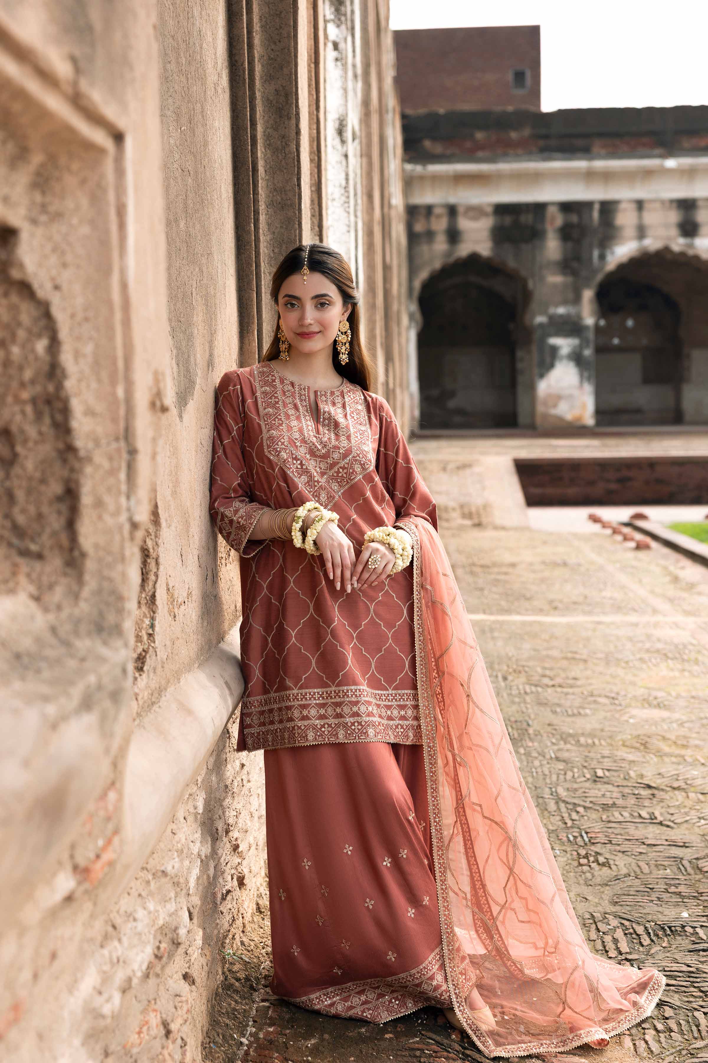 NISHATUAE - Pink Embroidered Silk 3-piece Ready to wear Suit