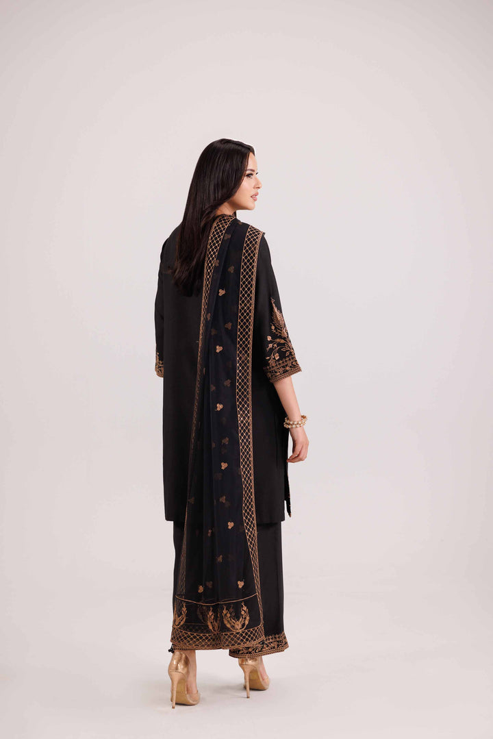NISHATUAE - Black Embroidered Silk 3-piece Ready to wear Suit