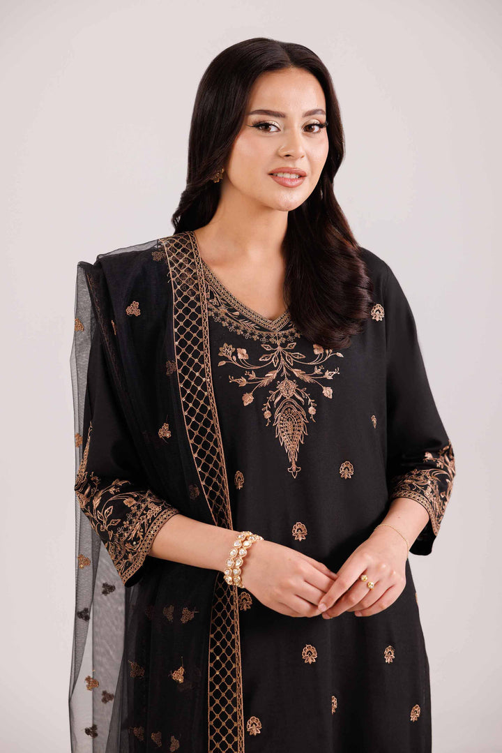 NISHATUAE - Black Embroidered Silk 3-piece Ready to wear Suit