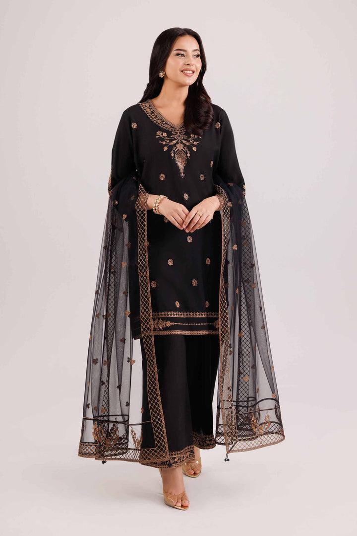 NISHATUAE - Black Embroidered Silk 3-piece Ready to wear Suit