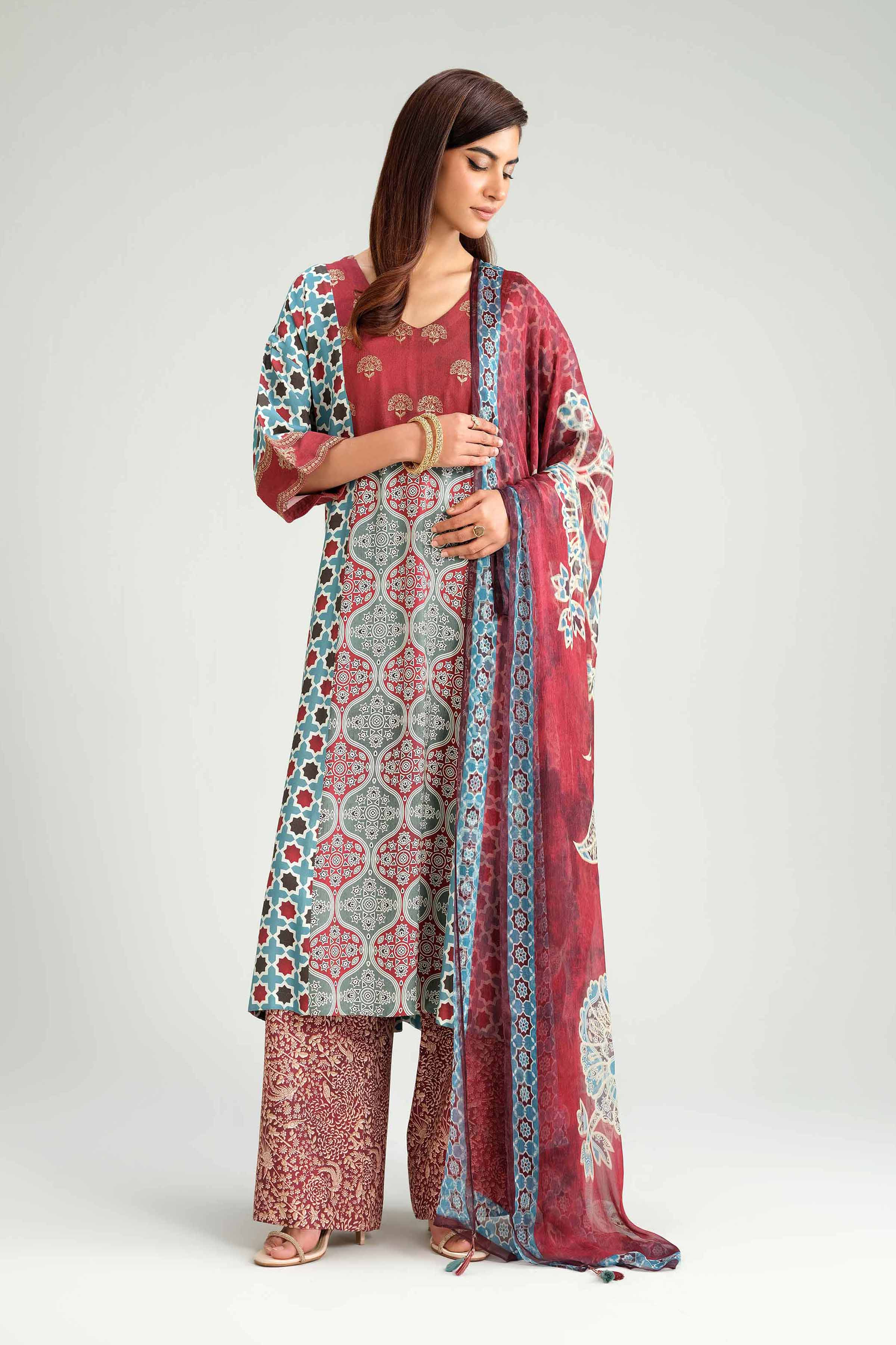 NISHATUAE - Multi Embroidered Silk 3-piece Ready to wear Suit