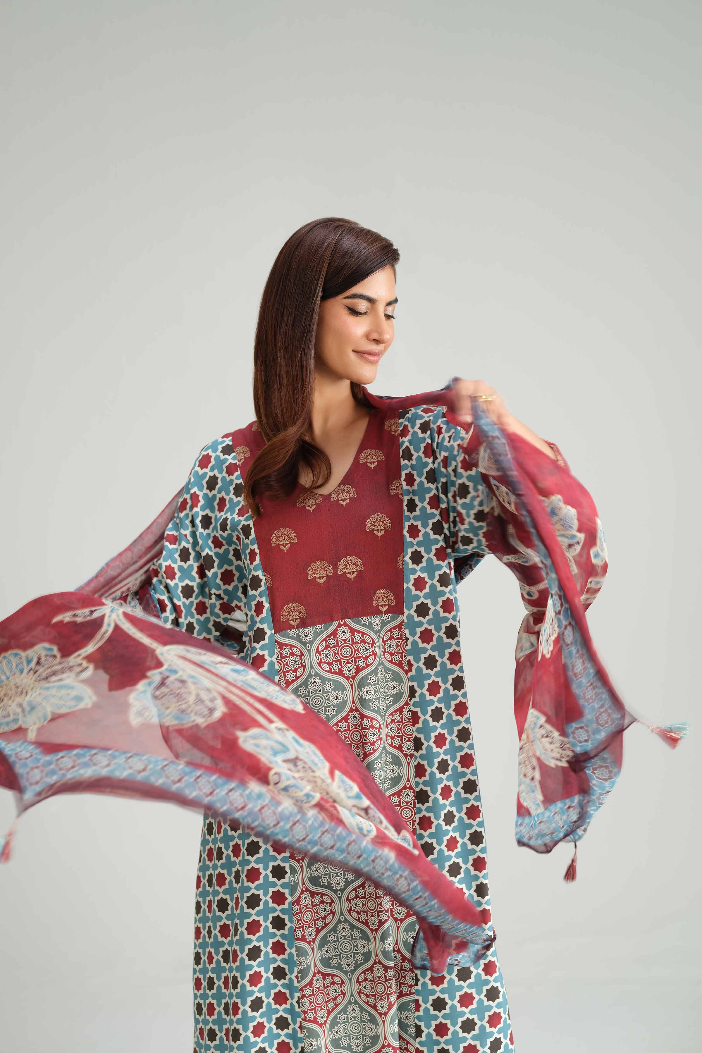 NISHATUAE - Multi Embroidered Silk 3-piece Ready to wear Suit