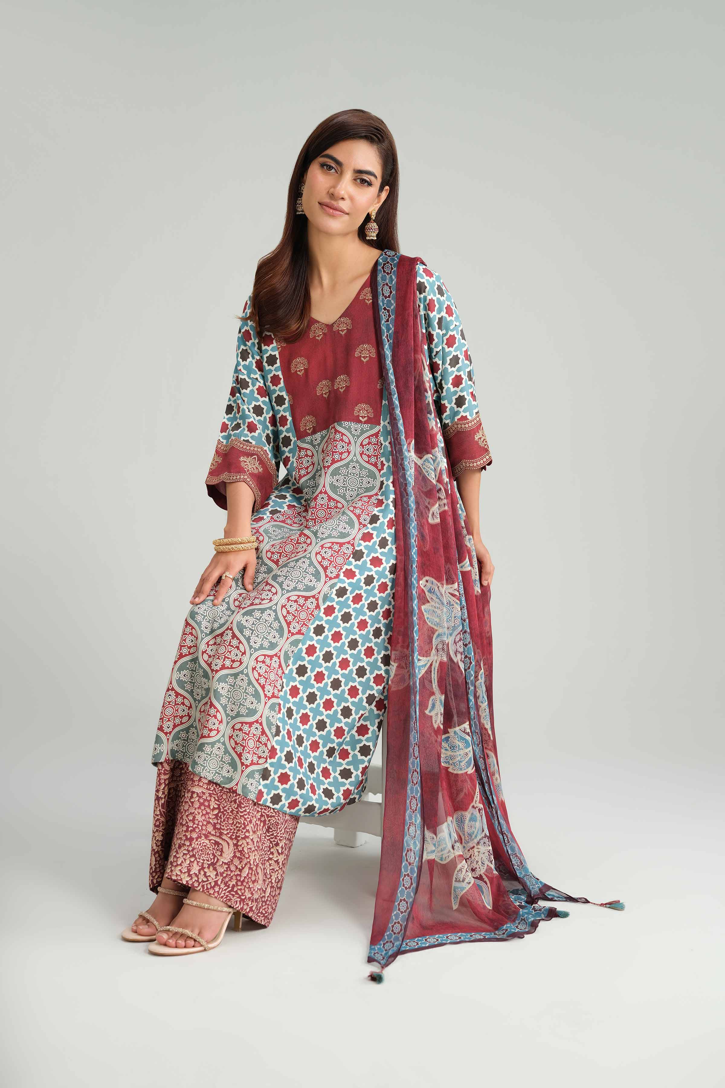 NISHATUAE - Multi Embroidered Silk 3-piece Ready to wear Suit