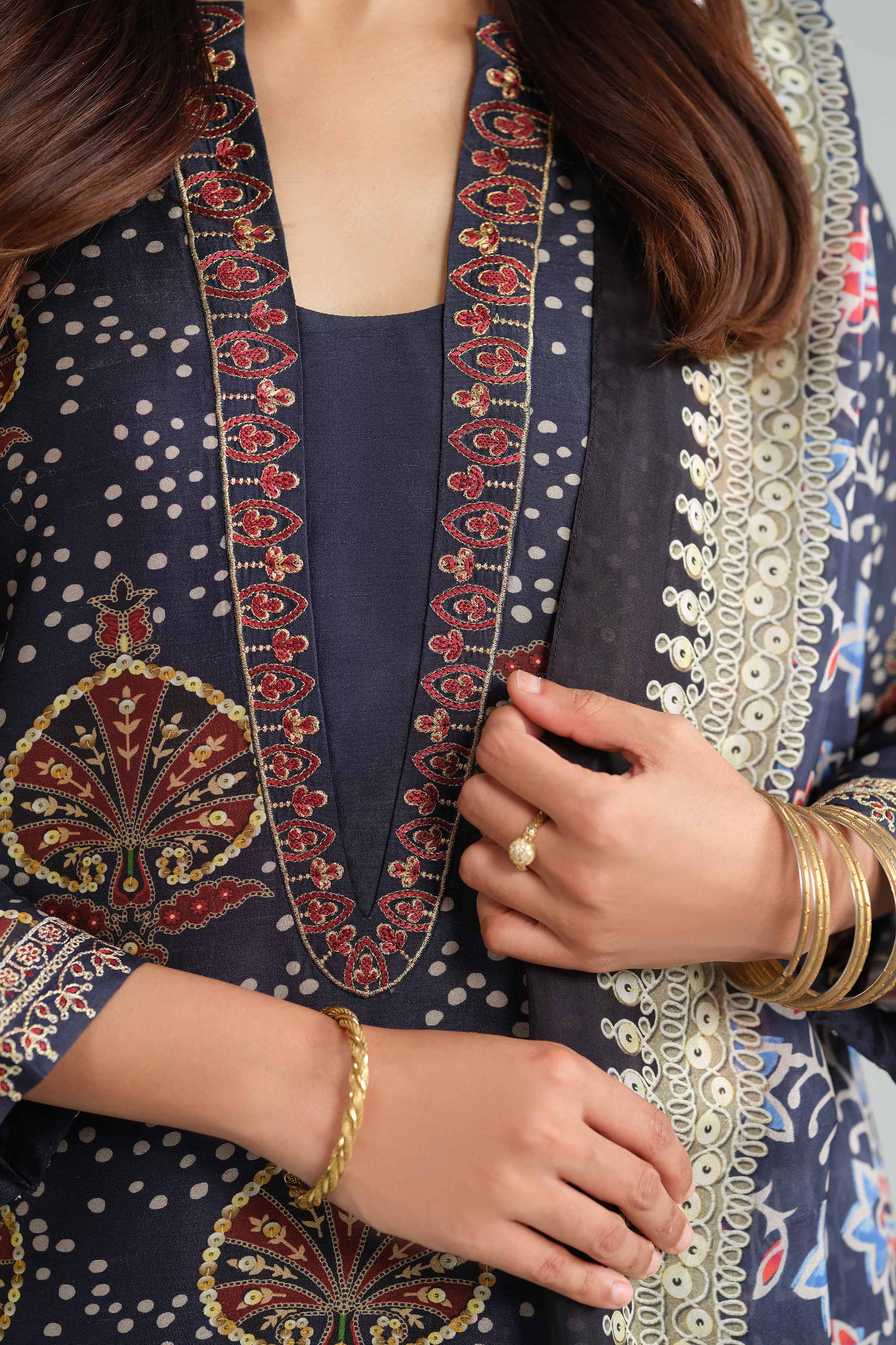 NishatUAE -  Blue Embroidered Silk Suit Ready to wear Suit
