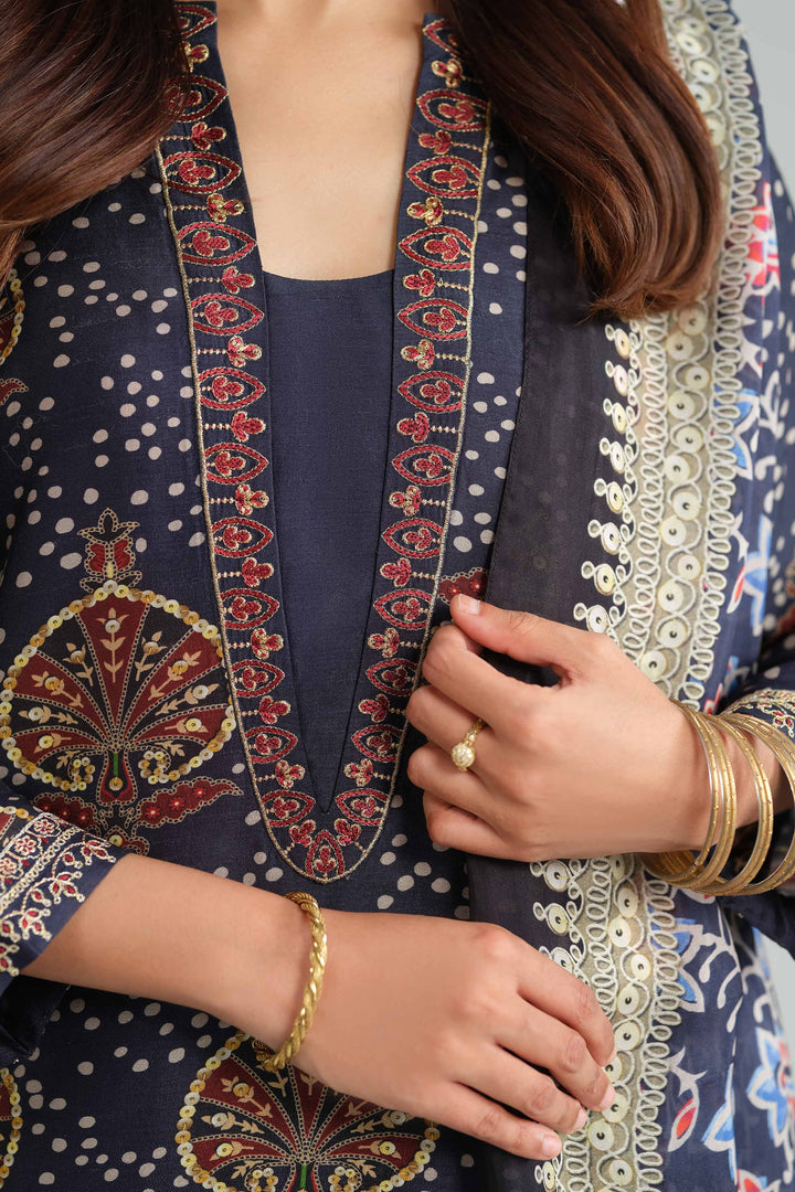 NishatUAE -  Blue Embroidered Silk Suit Ready to wear Suit