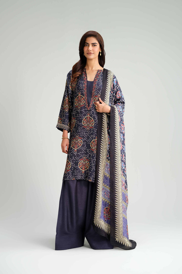 NishatUAE -  Blue Embroidered Silk Suit Ready to wear Suit