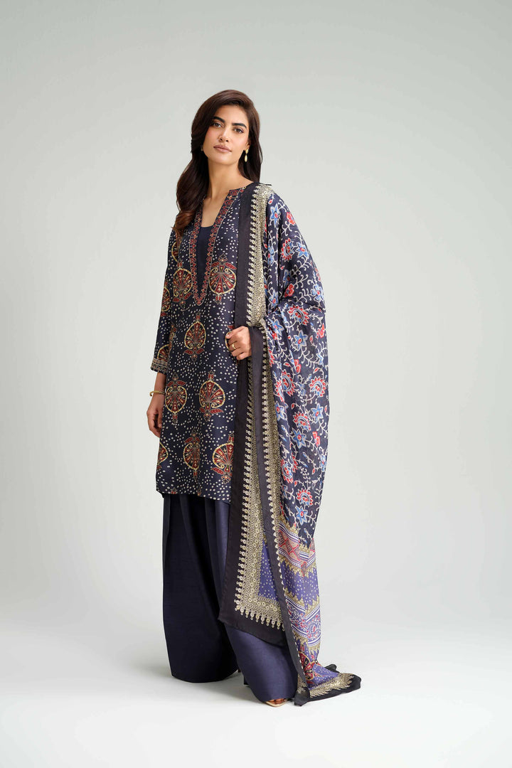 NishatUAE -  Blue Embroidered Silk Suit Ready to wear Suit