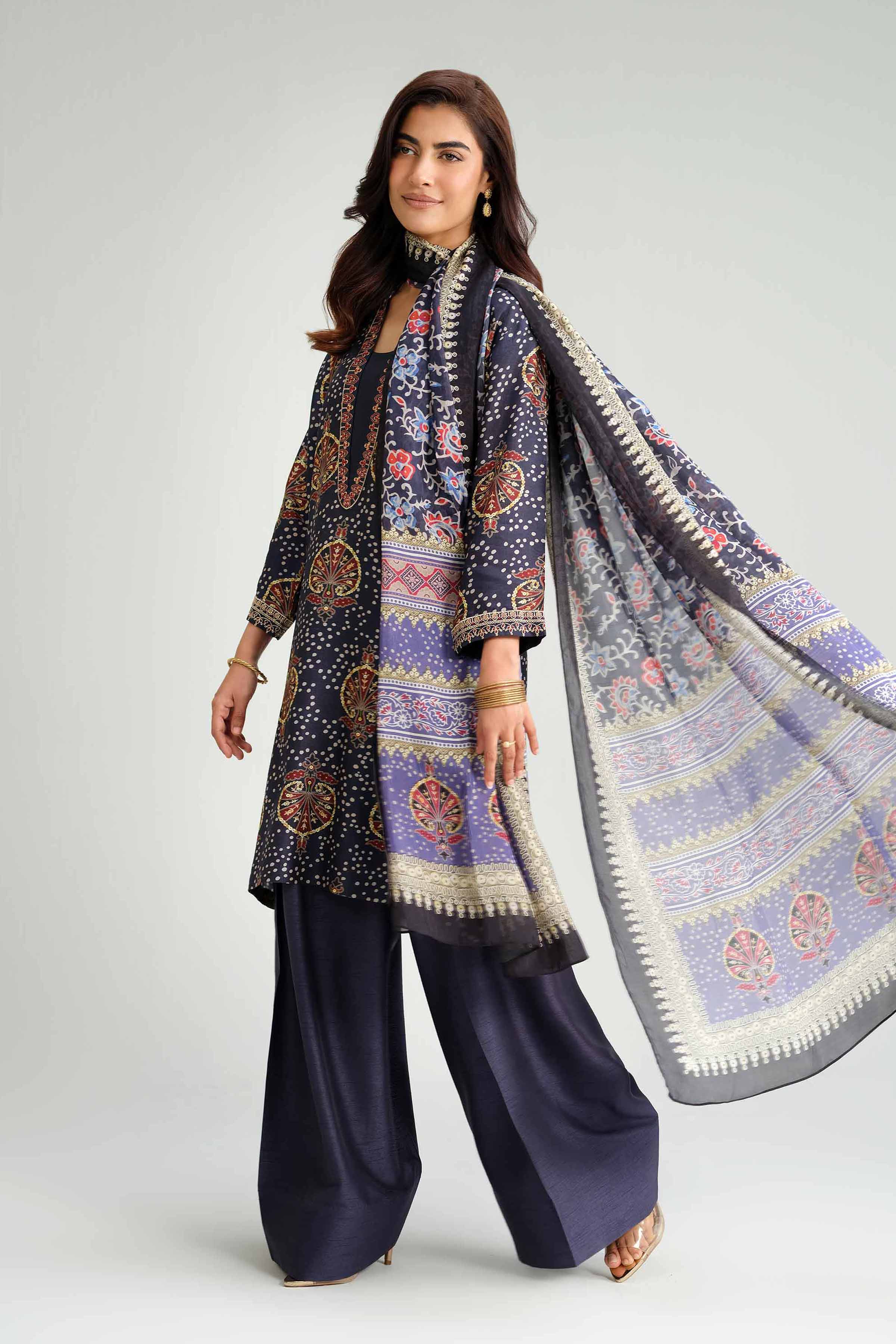 NishatUAE -  Blue Embroidered Silk Suit Ready to wear Suit