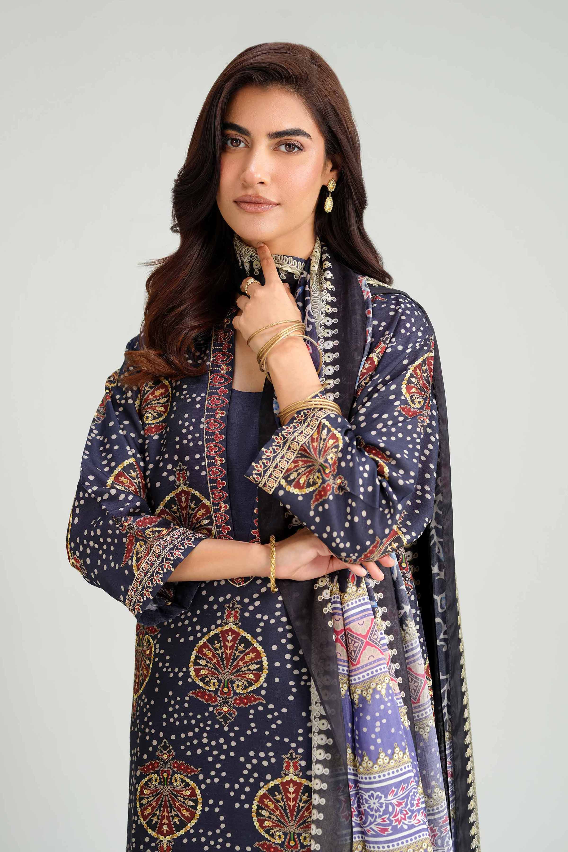 NishatUAE -  Blue Embroidered Silk Suit Ready to wear Suit