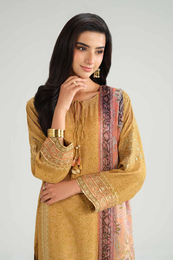 NishatUAE - Green Embroidered Silk 3-piece Ready To Wear Suit