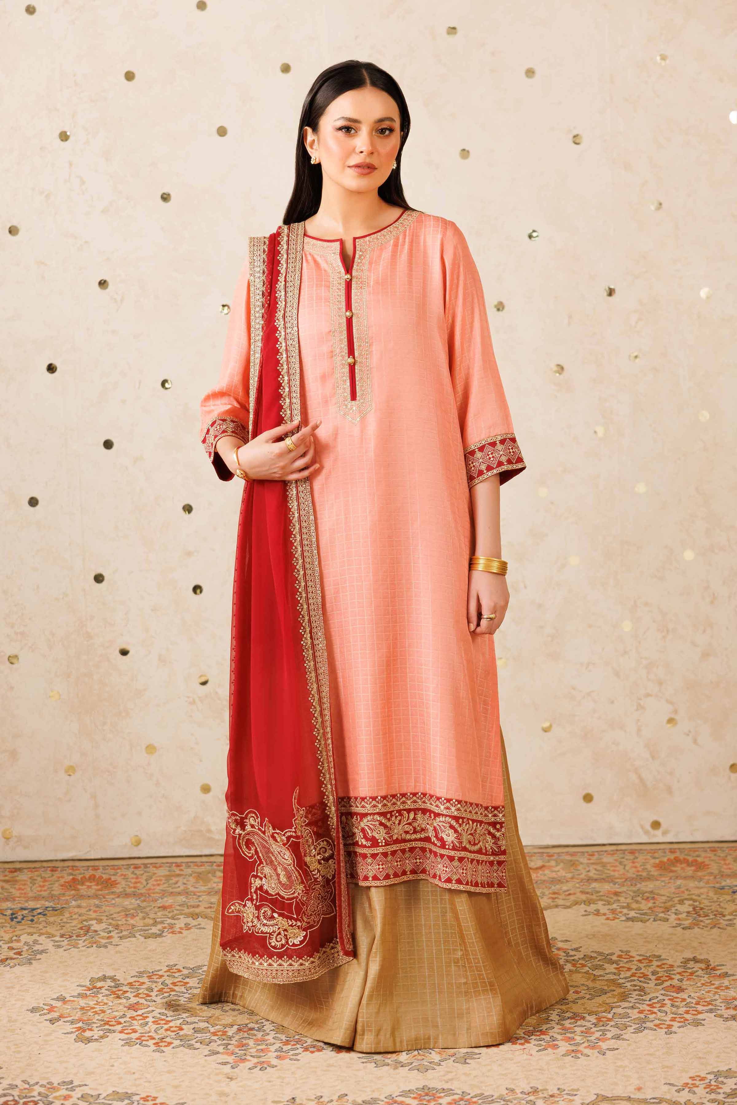 NISHATUAE - Peach Embroidered Polyester 3-piece Ready to wear Suit