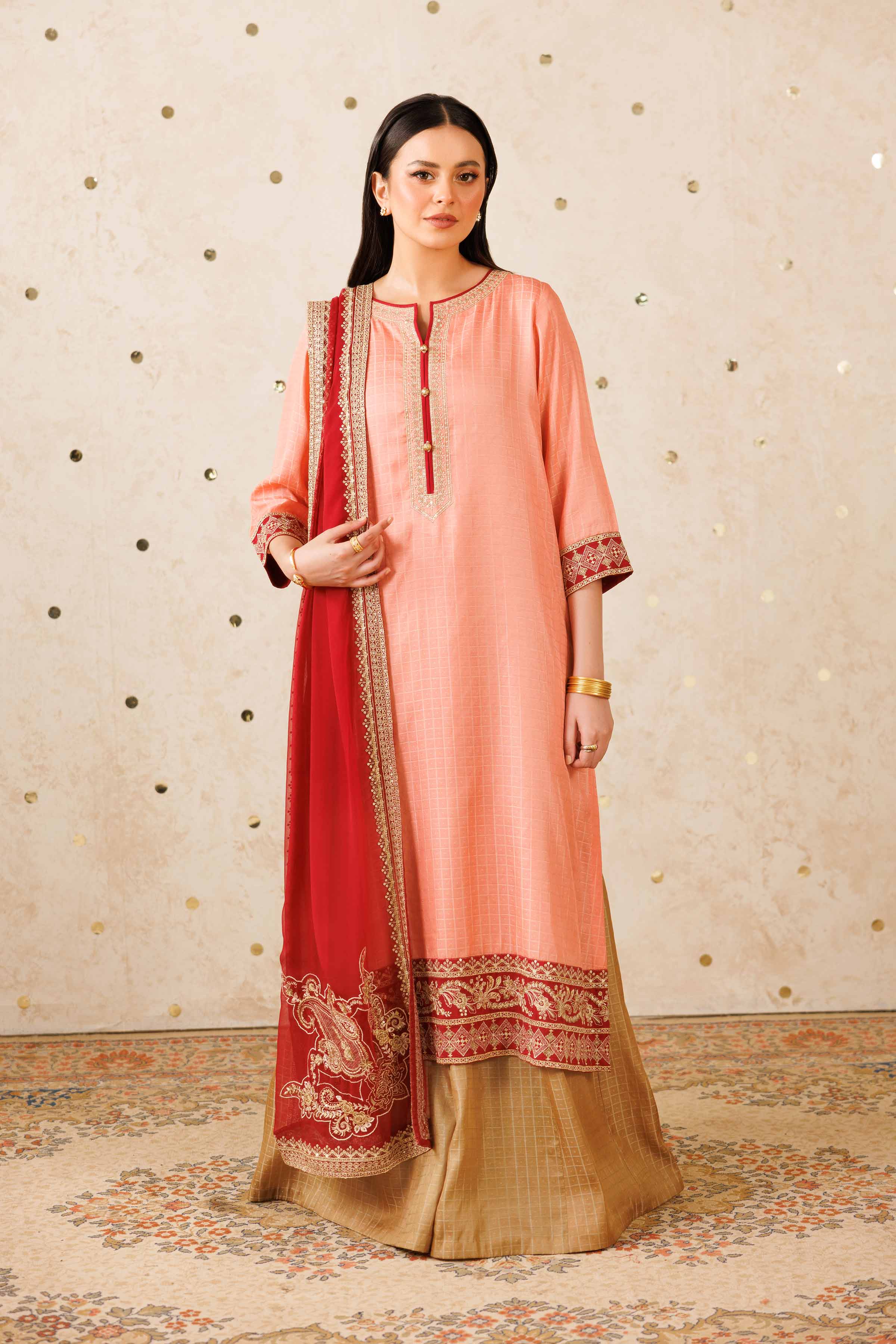 NISHATUAE - Peach Embroidered Polyester 3-piece Ready to wear Suit