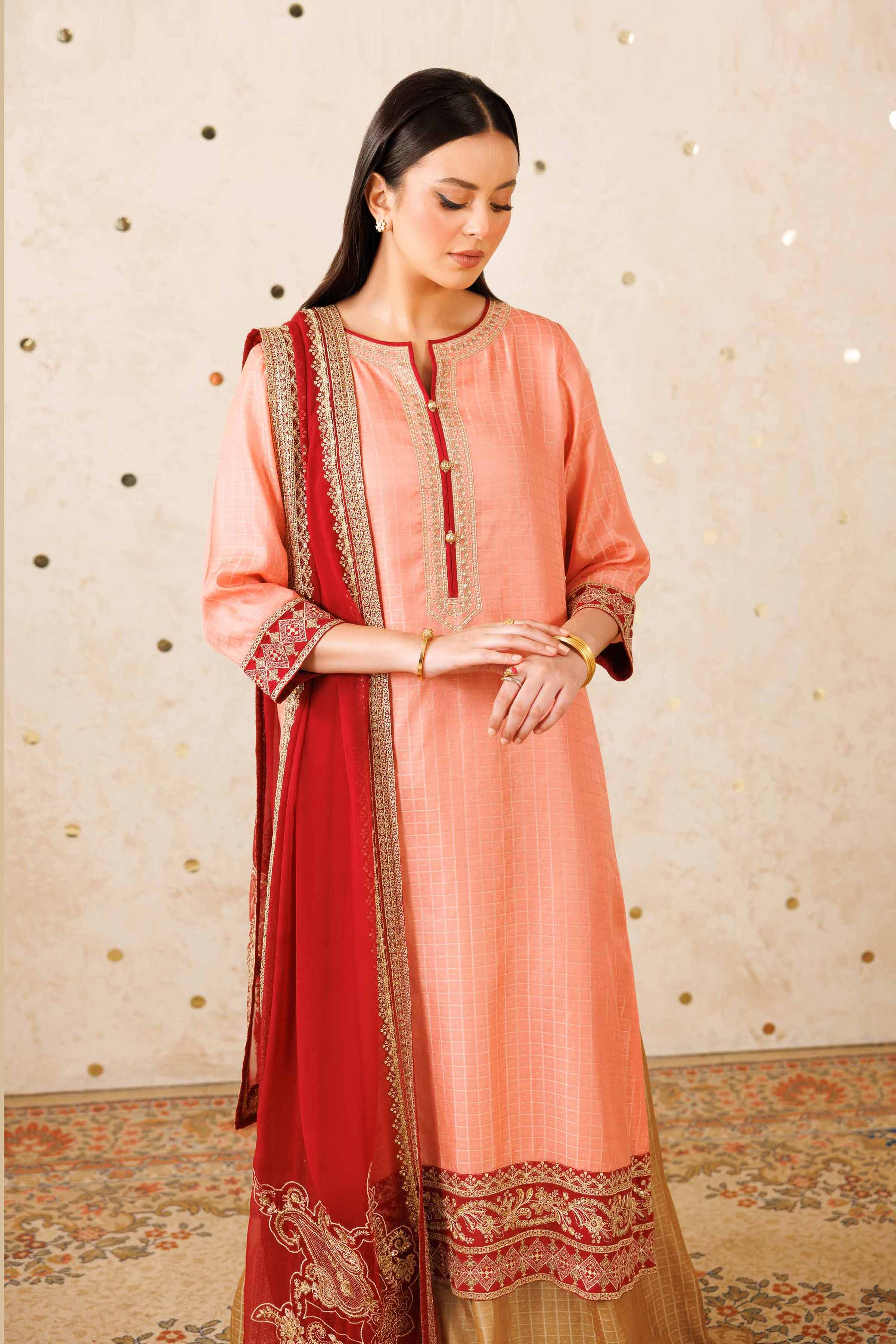 NISHATUAE - Peach Embroidered Polyester 3-piece Ready to wear Suit